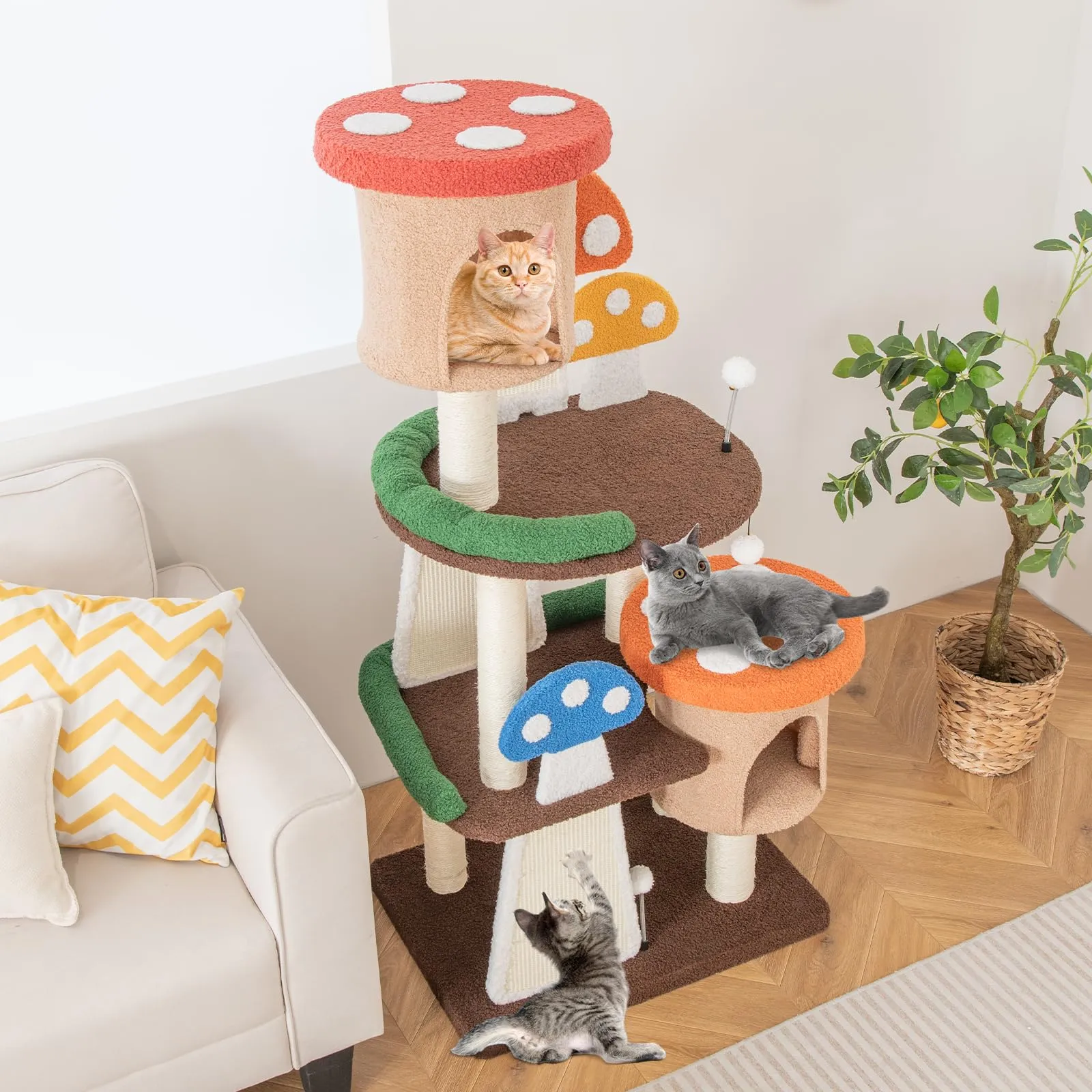 Tangkula 57.5 Inch Mushroom Cat Tree, Multi-Level Cute Cat Tower, Flower Cat Tree Tower for Indoor Cats Large