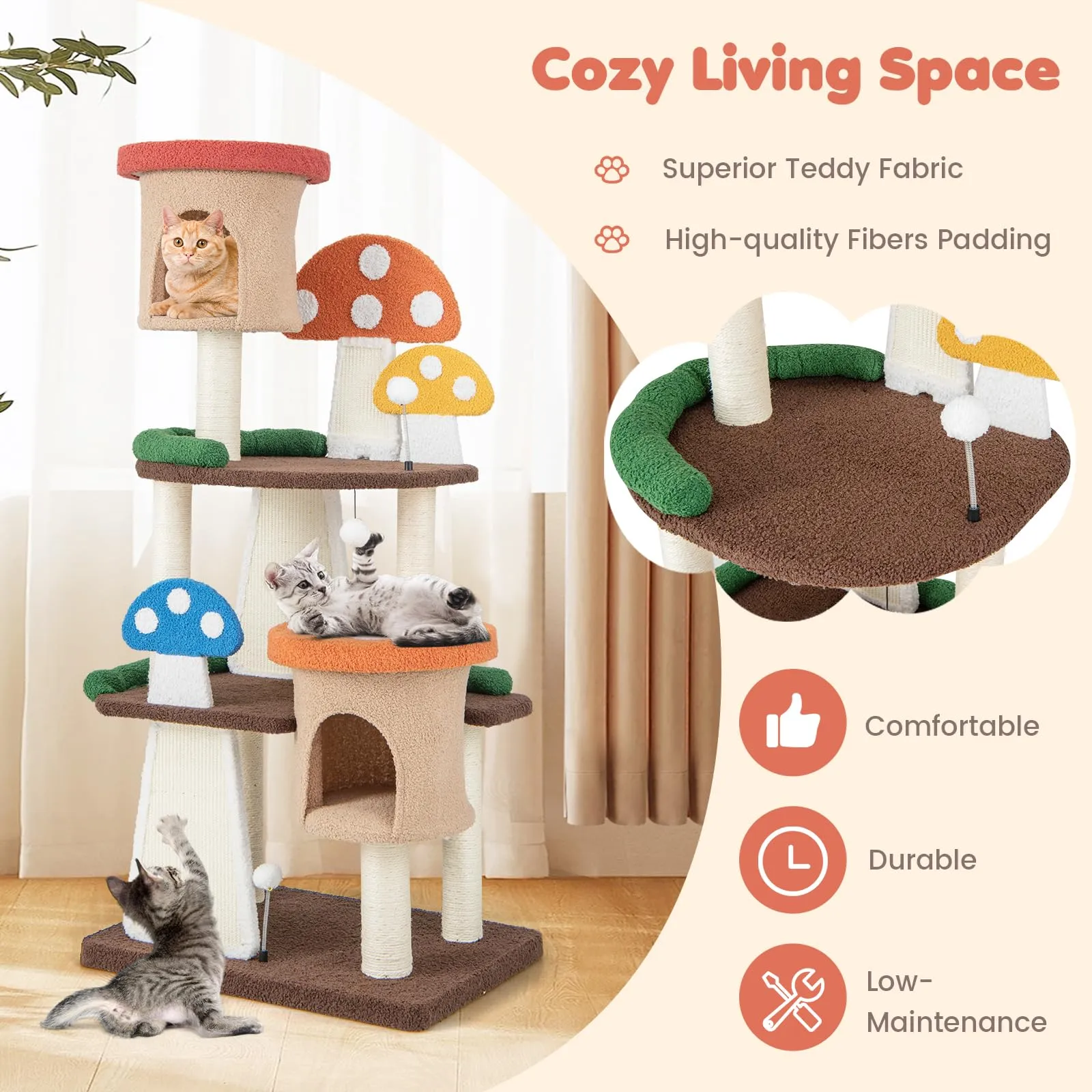 Tangkula 57.5 Inch Mushroom Cat Tree, Multi-Level Cute Cat Tower, Flower Cat Tree Tower for Indoor Cats Large