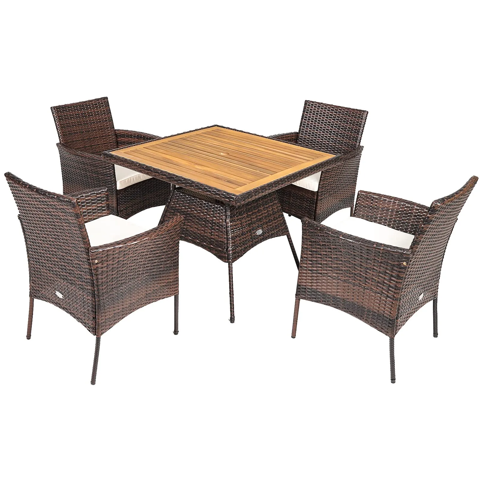 Tangkula 6-Piece Outdoor Dining Set, PE Wicker Patio Dining Table and Chairs Set with Cushions