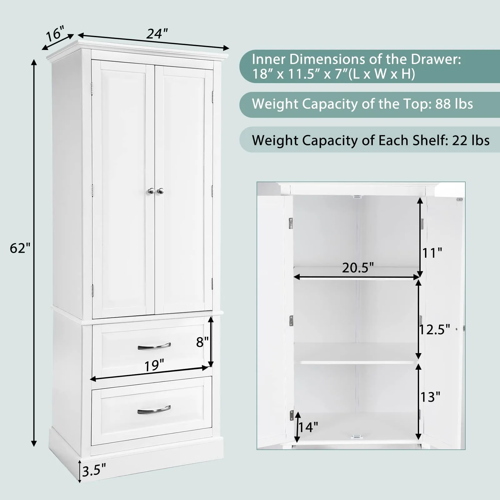 Tangkula 62" H Kitchen Pantry Cupboard