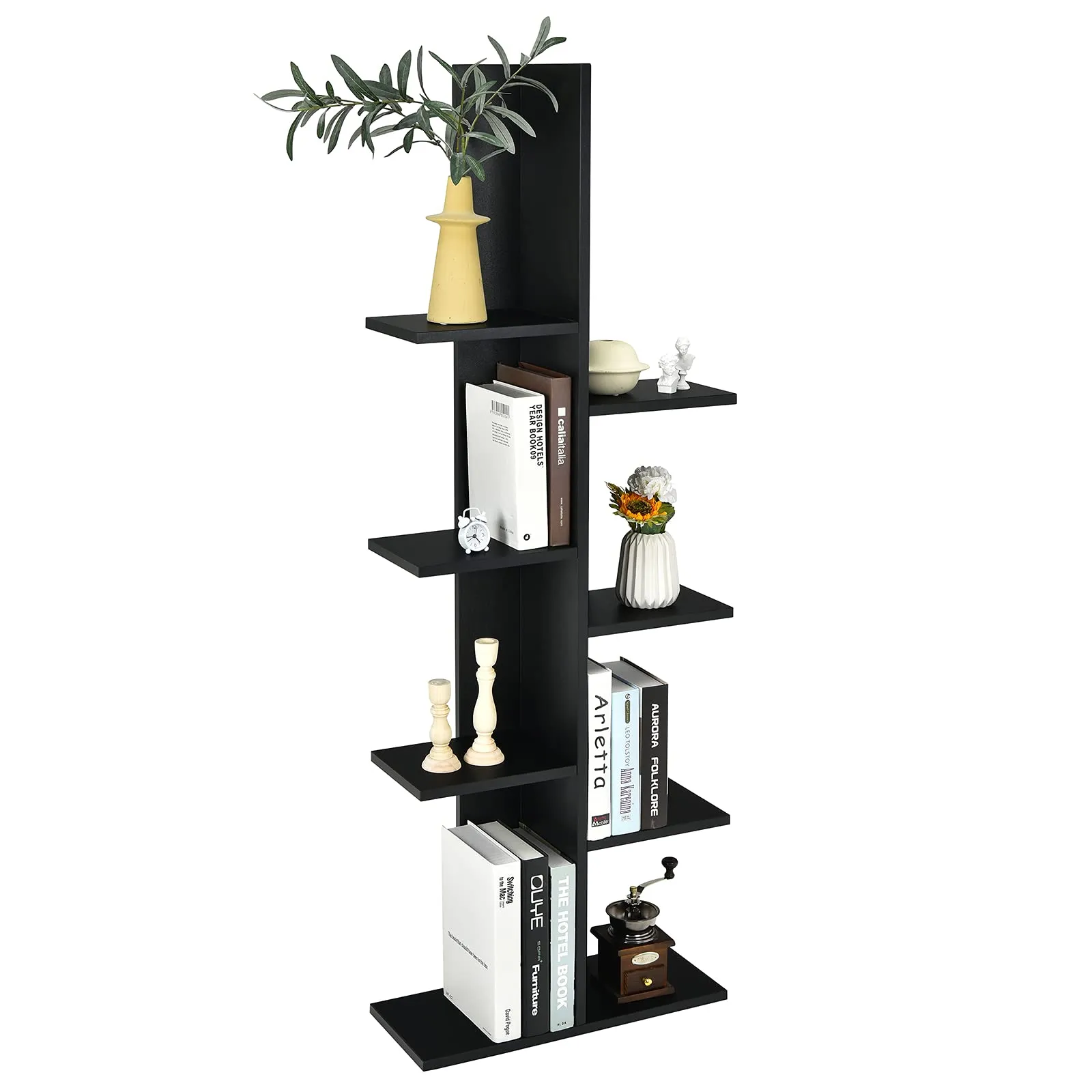 Tangkula 8 Shelf Bookshelf, Wood Bookcase with 8 Book Shelf, Tree Bookshelf Room Dividers