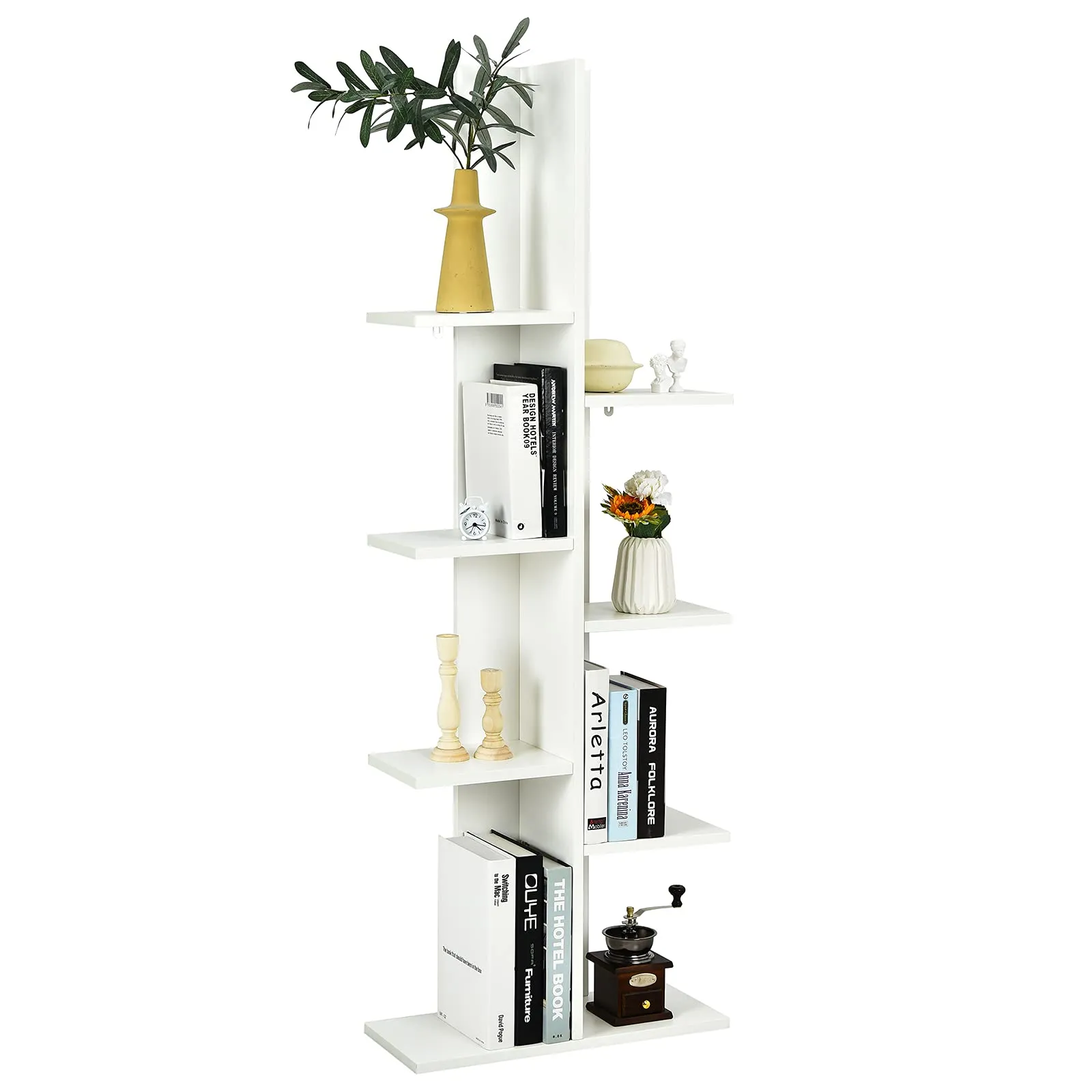 Tangkula 8 Shelf Bookshelf, Wood Bookcase with 8 Book Shelf, Tree Bookshelf Room Dividers