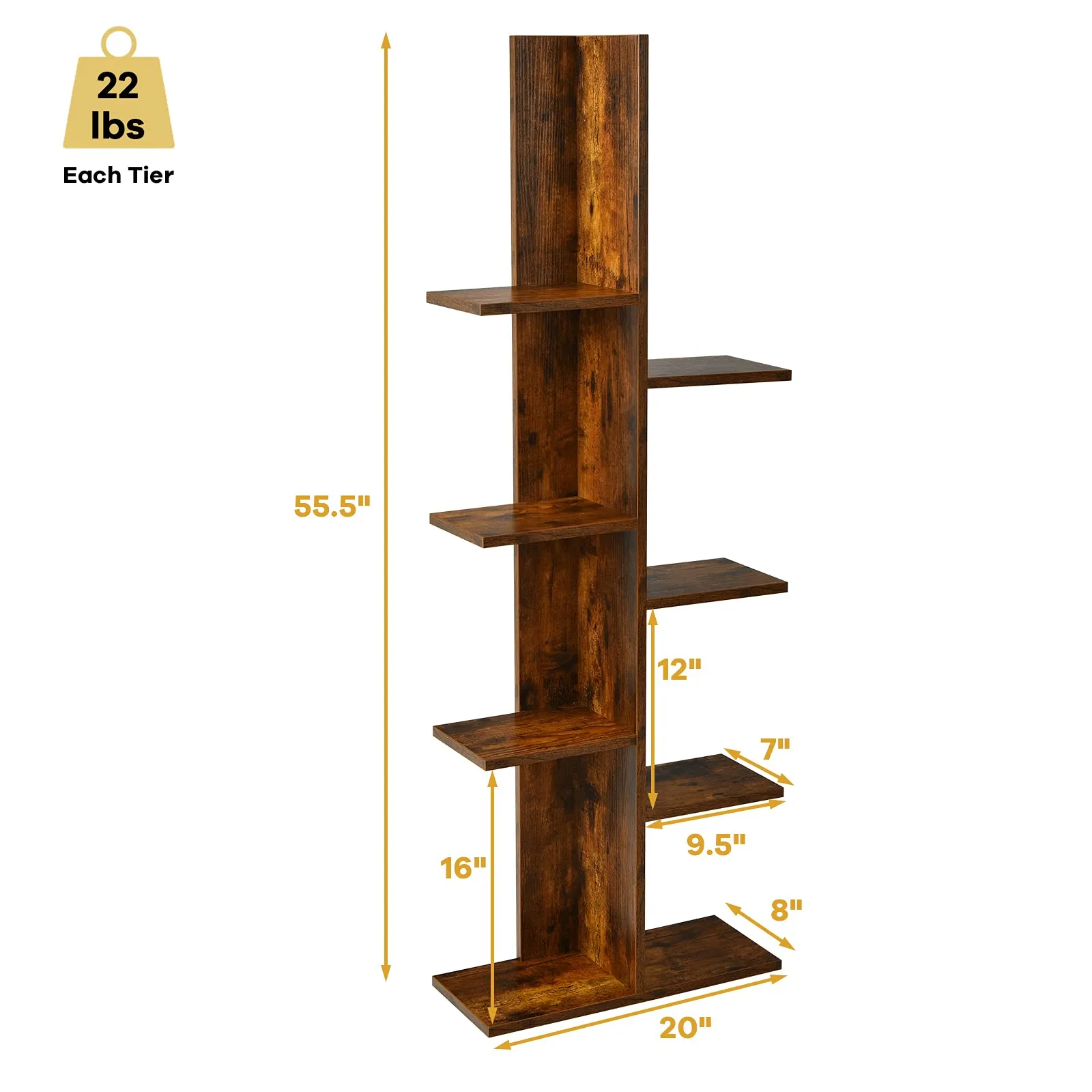 Tangkula 8 Shelf Bookshelf, Wood Bookcase with 8 Book Shelf, Tree Bookshelf Room Dividers