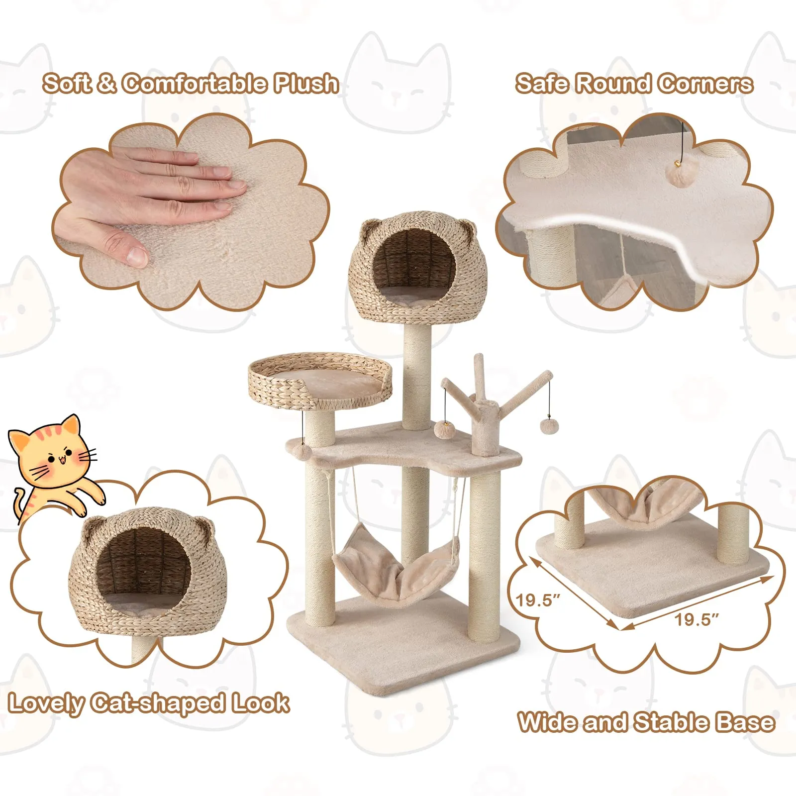 Tangkula Cat Tree for Indoor Cats, Multi-Level Tall Cat Tree with Natural Sisal Scratching Posts