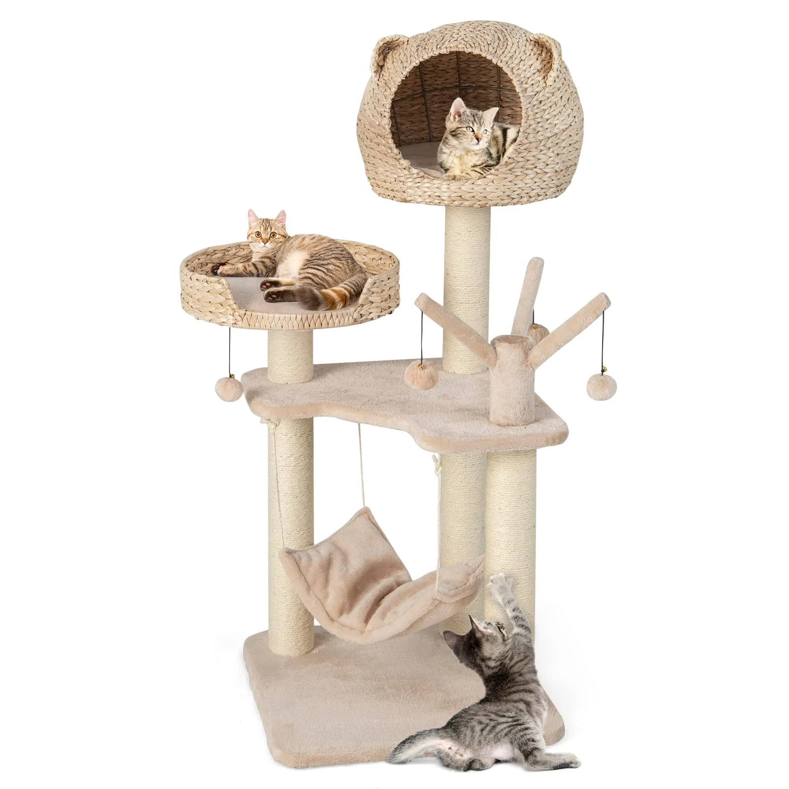 Tangkula Cat Tree for Indoor Cats, Multi-Level Tall Cat Tree with Natural Sisal Scratching Posts