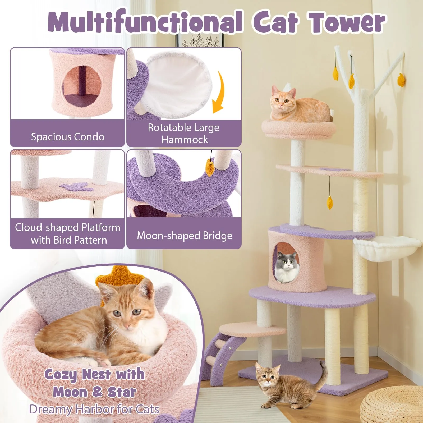 Tangkula Cat Tree Tower, 62 Inch Multi-Level Cat Tower with Cat Condo