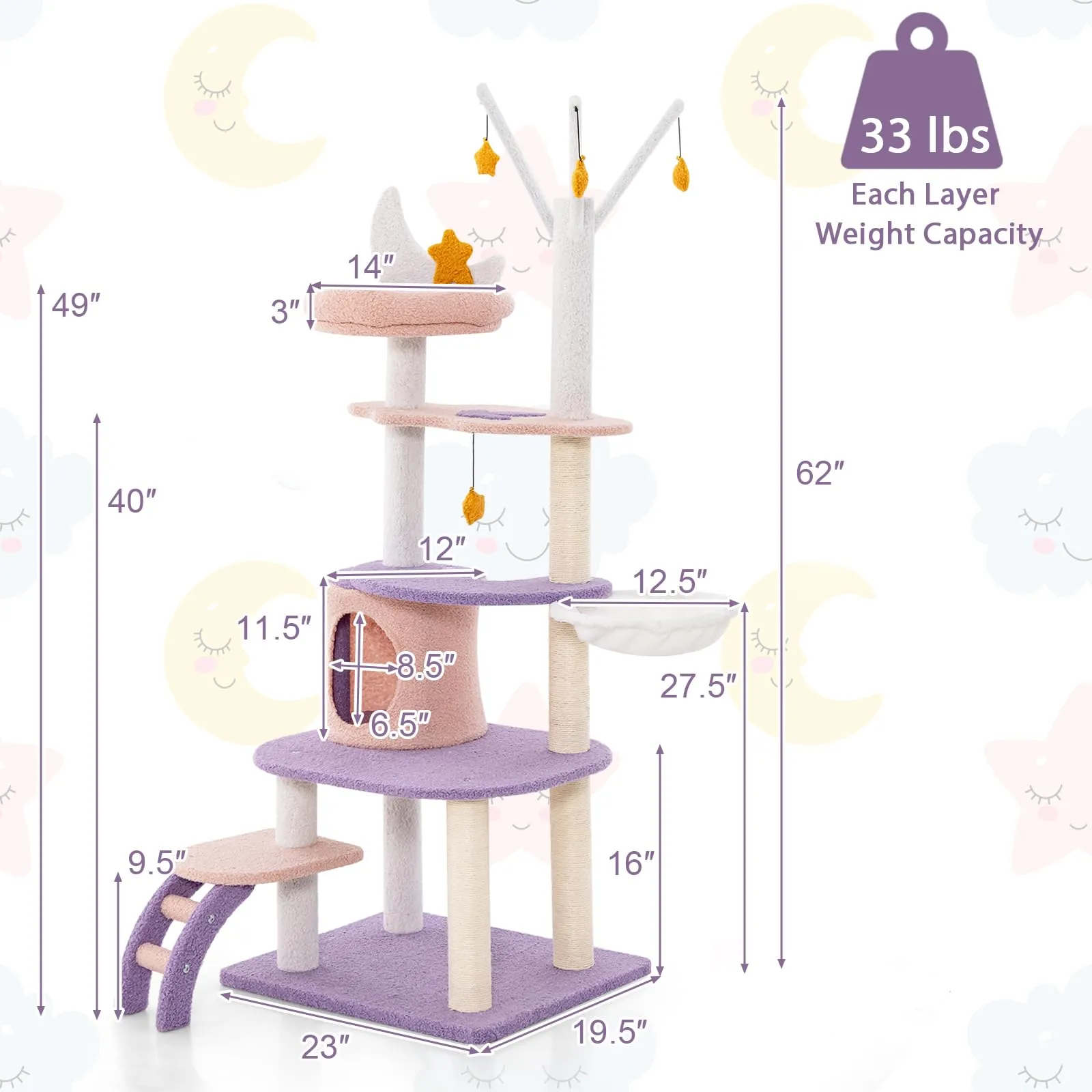 Tangkula Cat Tree Tower, 62 Inch Multi-Level Cat Tower with Cat Condo