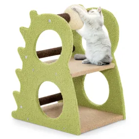 Tangkula Cute Cat Tree, Dinosaur-Shaped Cat Tower with Rotatable Sisal Scratching Ball (Green)