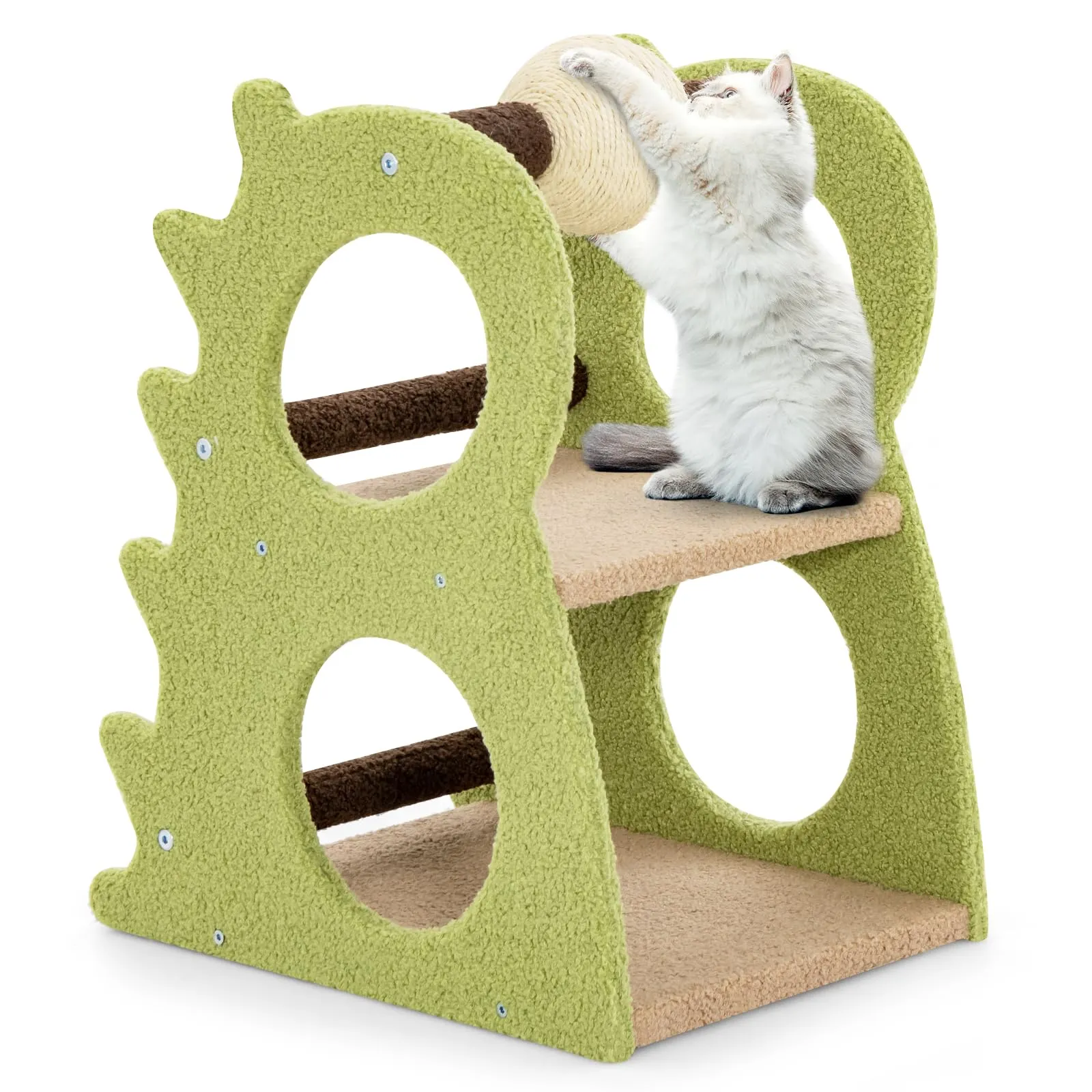 Tangkula Cute Cat Tree, Dinosaur-Shaped Cat Tower with Rotatable Sisal Scratching Ball (Green)