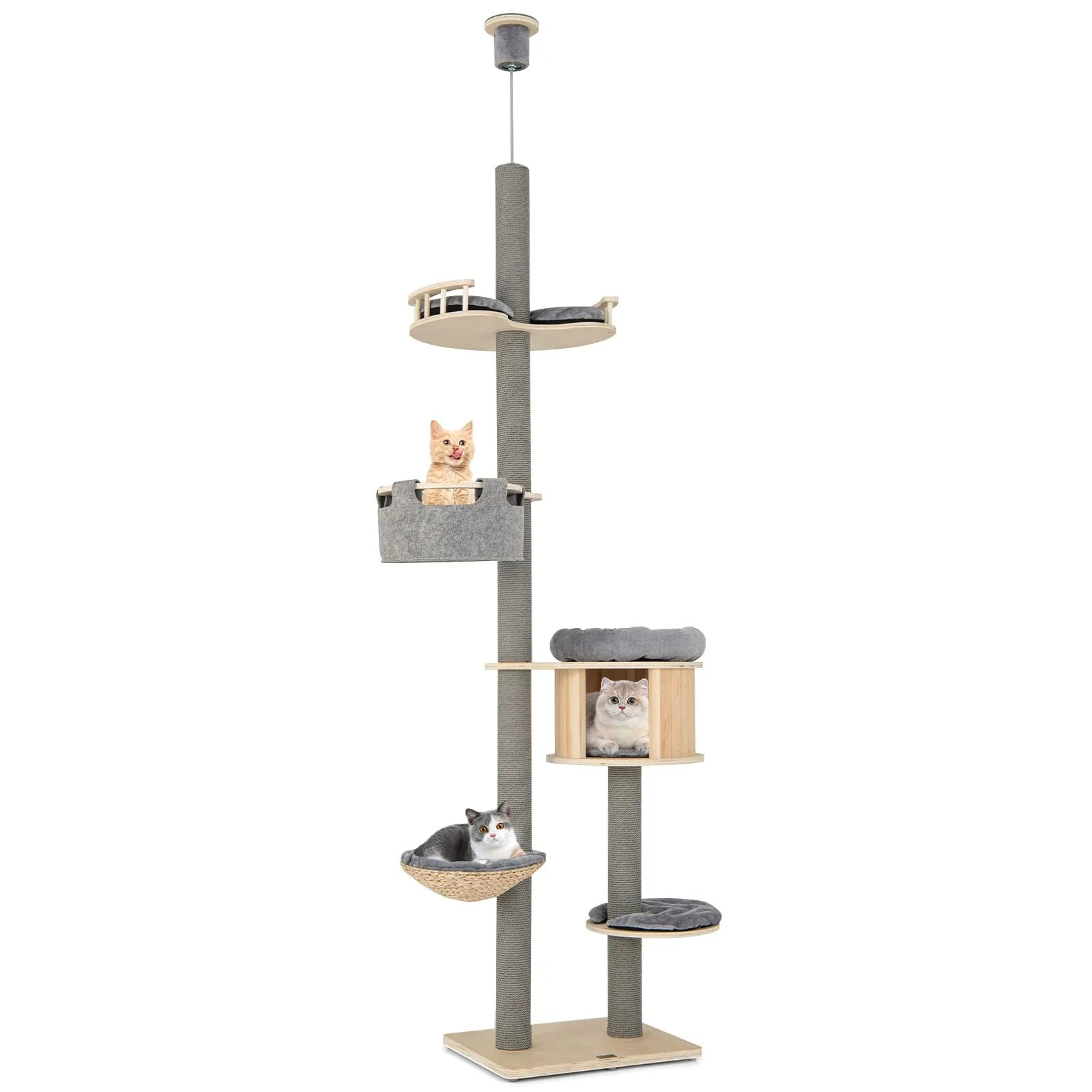 Tangkula Floor to Ceiling Cat Tree, 5 Tier Tall Cat Tower with Adjustable Height (100-110 Inch) for Large Cats