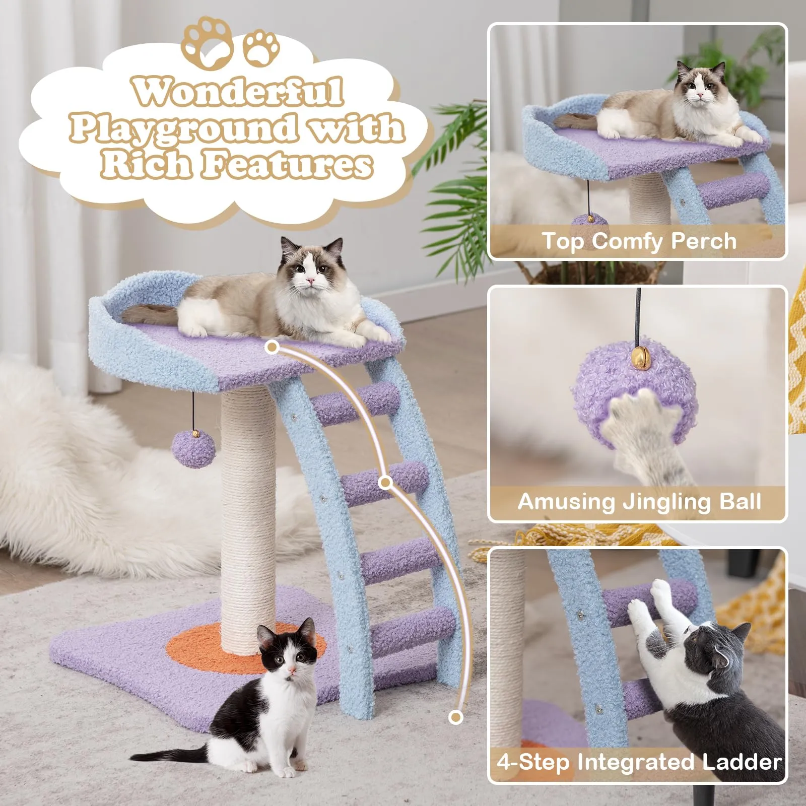 Tangkula Flower Cat Tree, Cute Cat Tower (Purple & Blue)