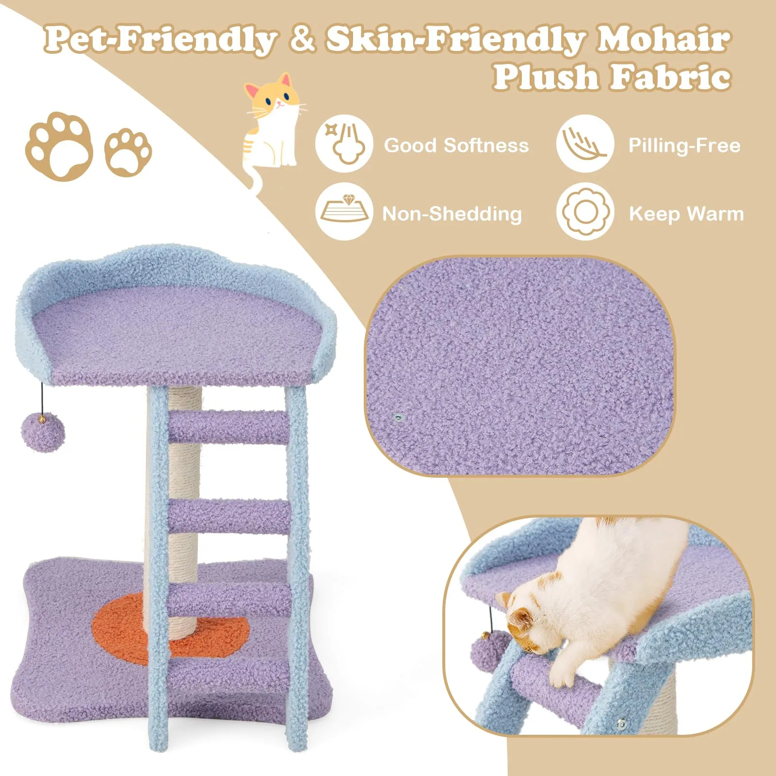 Tangkula Flower Cat Tree, Cute Cat Tower (Purple & Blue)