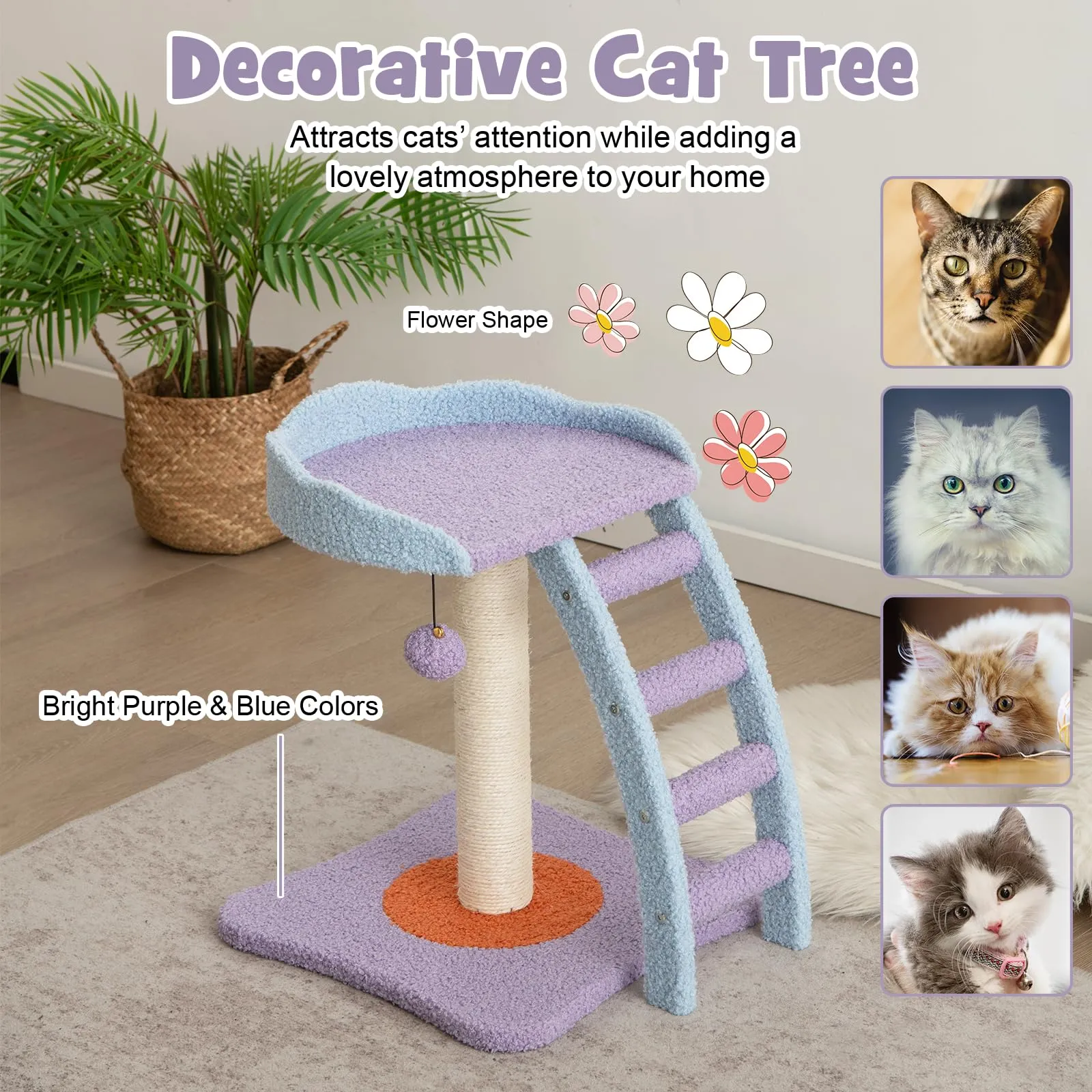 Tangkula Flower Cat Tree, Cute Cat Tower (Purple & Blue)