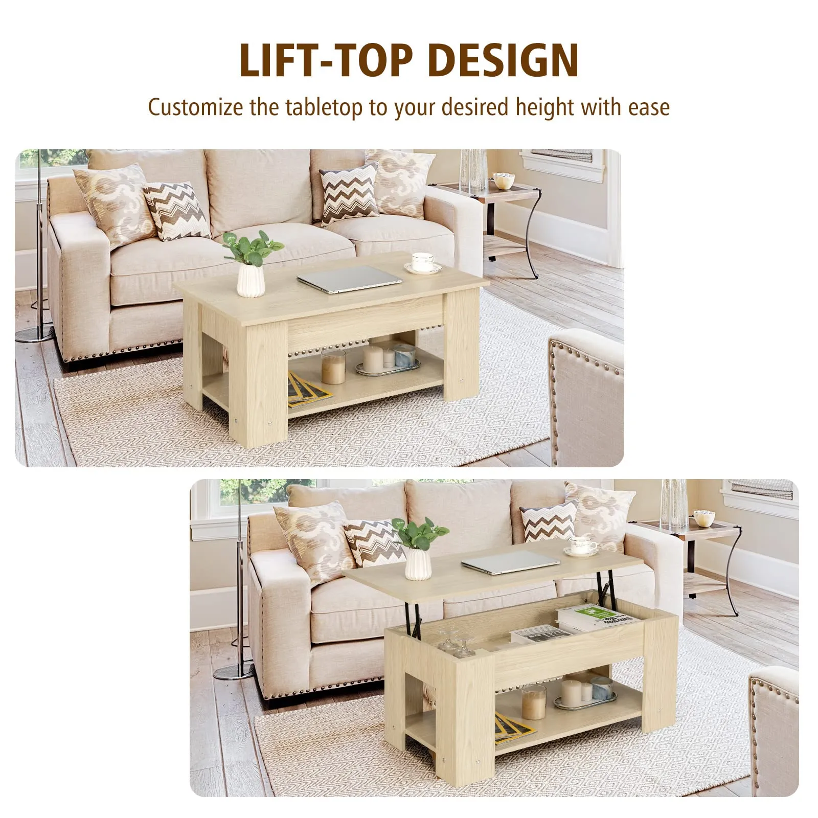 Tangkula Lift Top Coffee Table, Cocktail Table with Lift-Up Desktop