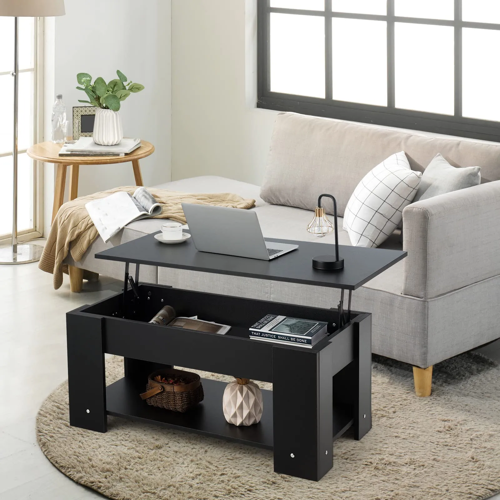 Tangkula Lift Top Coffee Table, Cocktail Table with Lift-Up Desktop