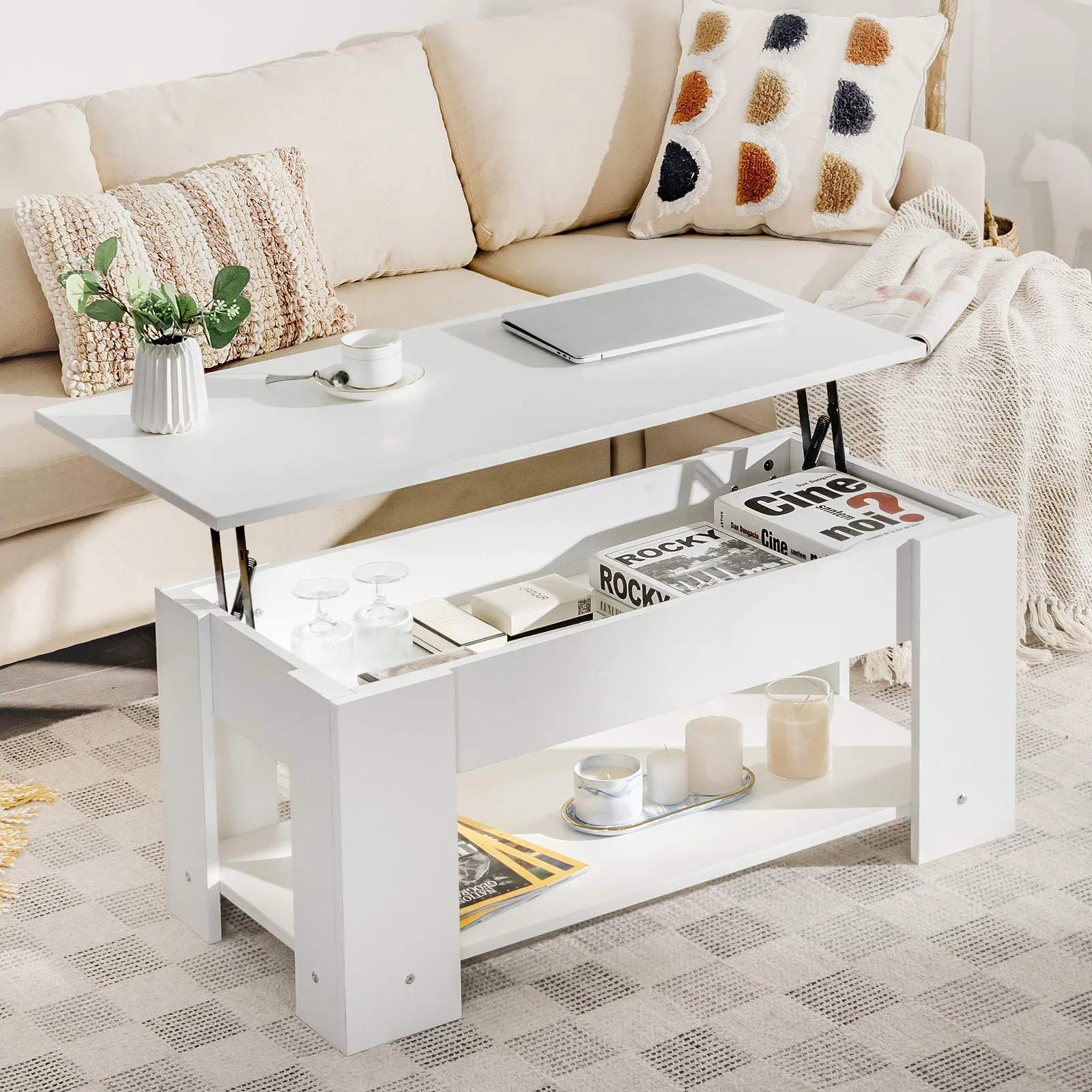 Tangkula Lift Top Coffee Table, Cocktail Table with Lift-Up Desktop