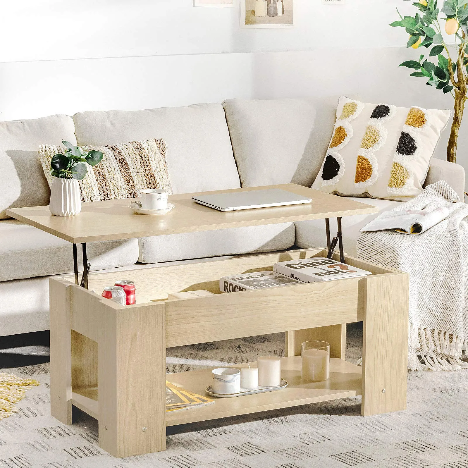 Tangkula Lift Top Coffee Table, Cocktail Table with Lift-Up Desktop