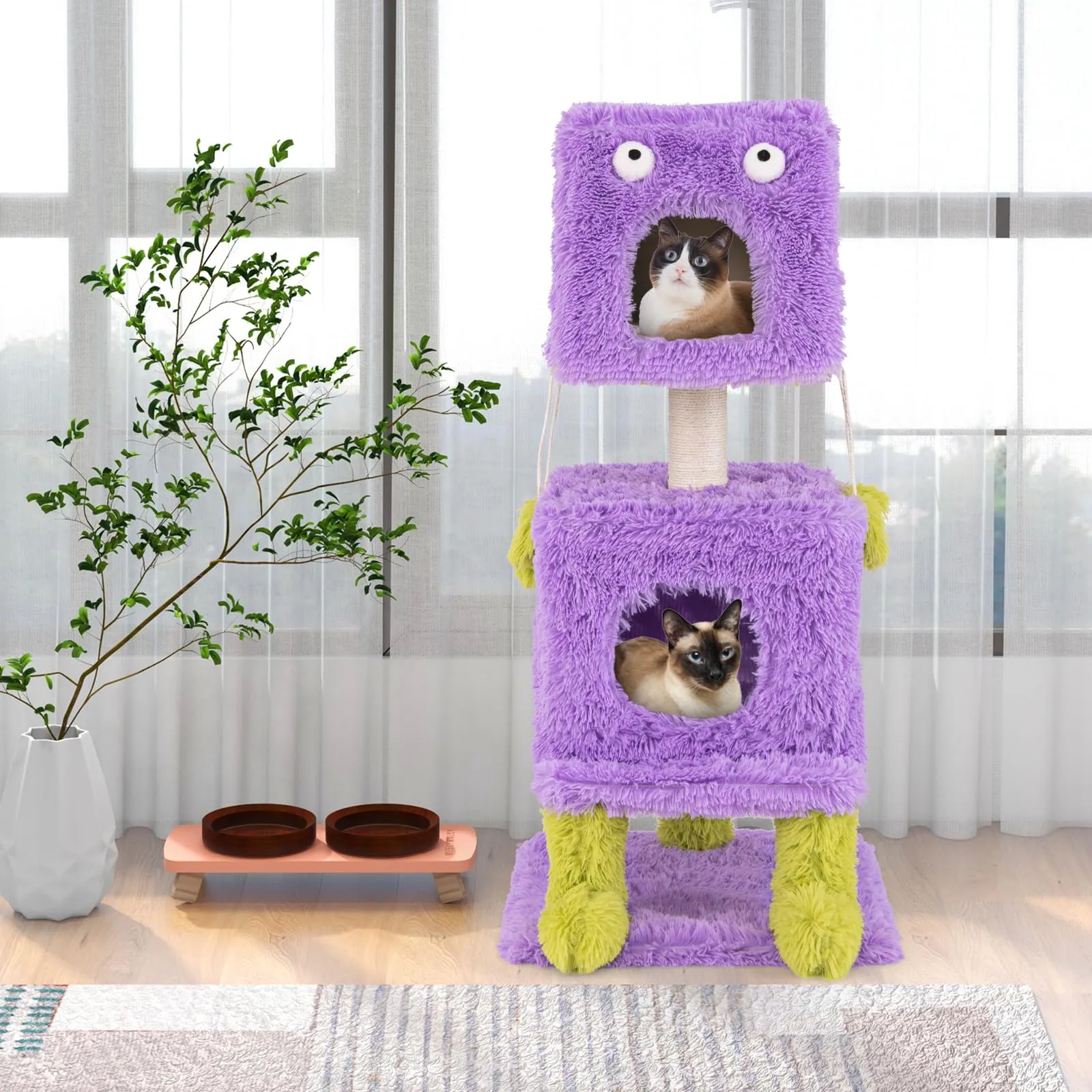 Tangkula Monster-Themed Cat Tree, 3-Level Cat Tower Activity Center with 2 Private Cat Condo