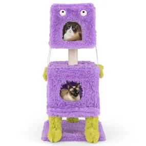 Tangkula Monster-Themed Cat Tree, 3-Level Cat Tower Activity Center with 2 Private Cat Condo