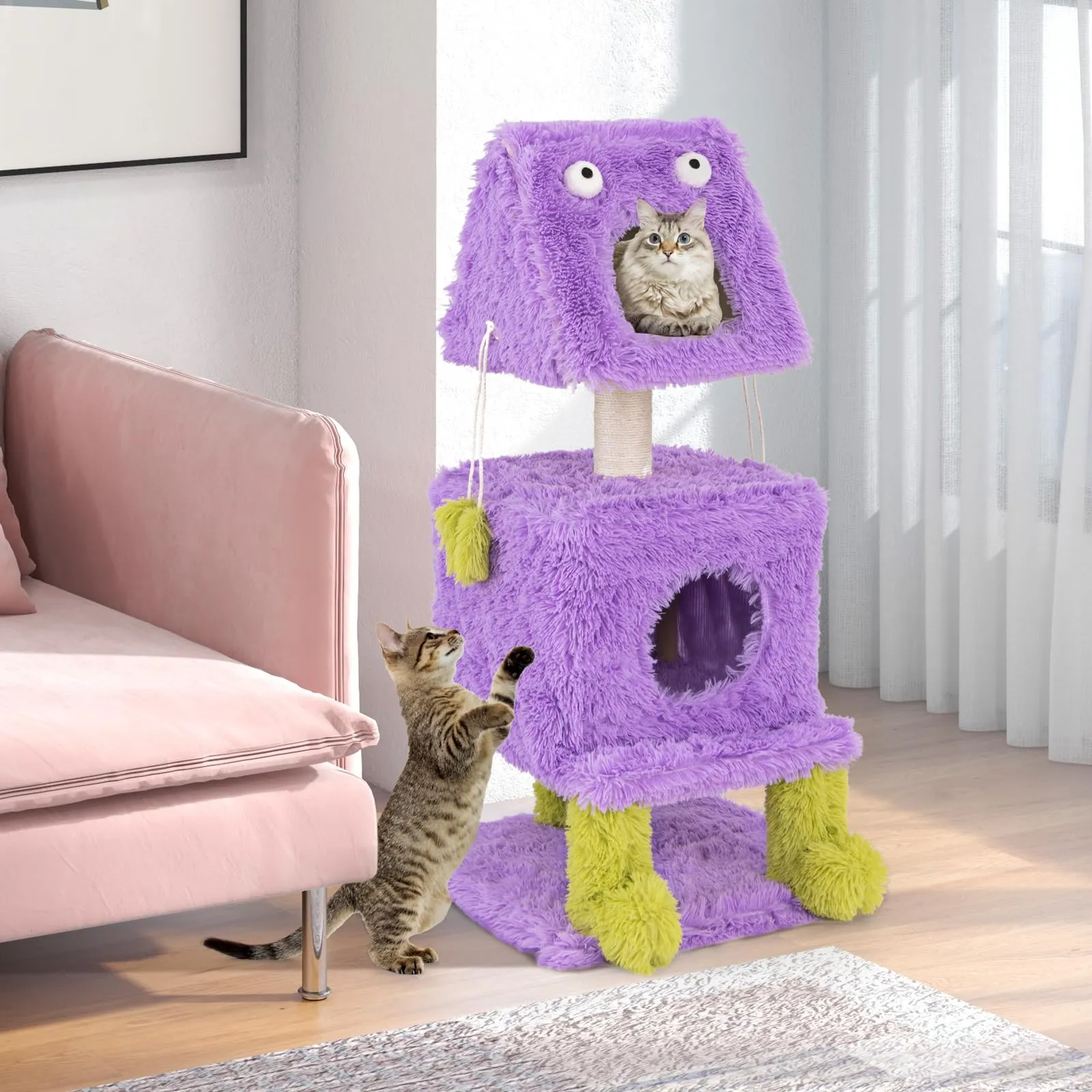 Tangkula Monster-Themed Cat Tree, 3-Level Cat Tower Activity Center with 2 Private Cat Condo