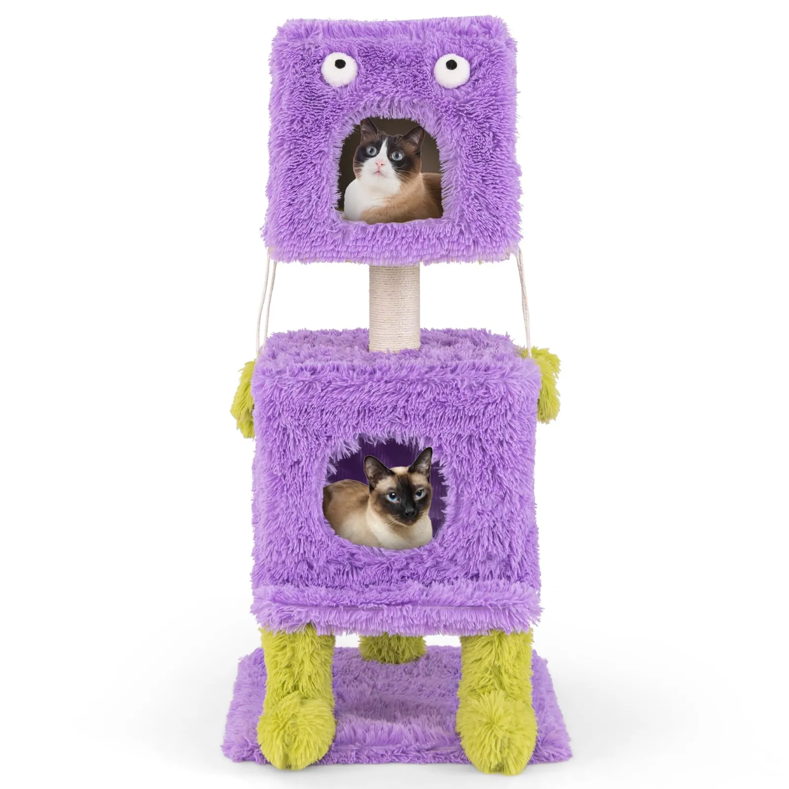 Tangkula Monster-Themed Cat Tree, 3-Level Cat Tower Activity Center with 2 Private Cat Condo