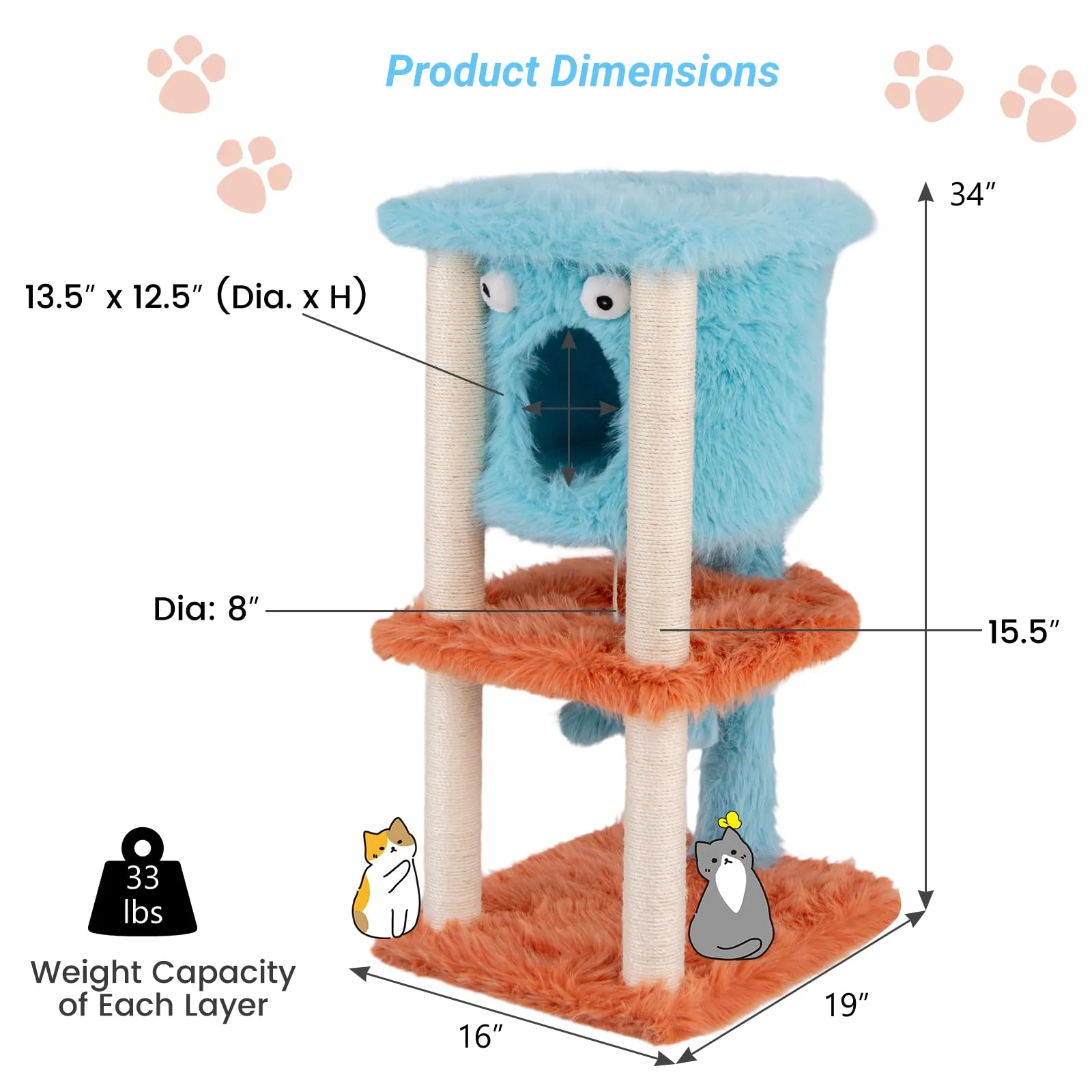 Tangkula Monster-Themed Cat Tree, 3-Level Cat Tower Activity Center with Large Cat Condo