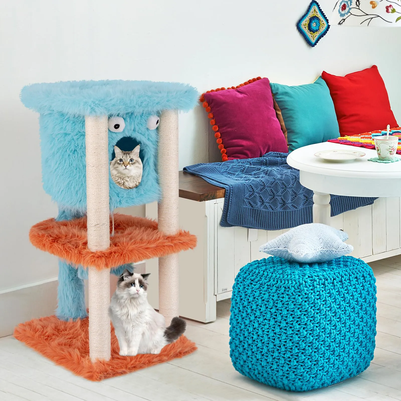 Tangkula Monster-Themed Cat Tree, 3-Level Cat Tower Activity Center with Large Cat Condo