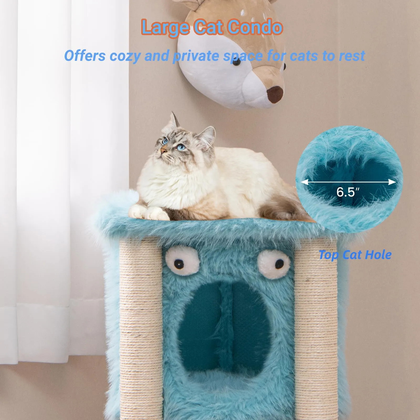 Tangkula Monster-Themed Cat Tree, 3-Level Cat Tower Activity Center with Large Cat Condo