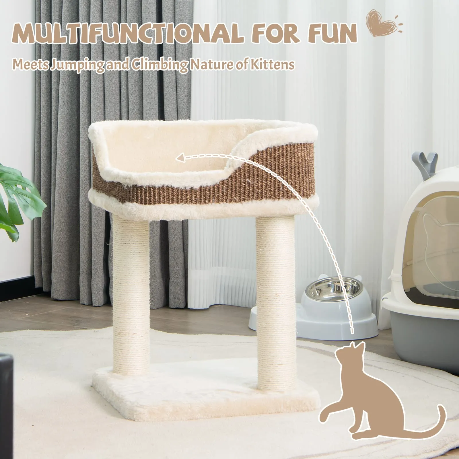 Tangkula Small Cat Tree for Indoor Cats, Modern Carpeted Cat Tower with Soft Plush Perch