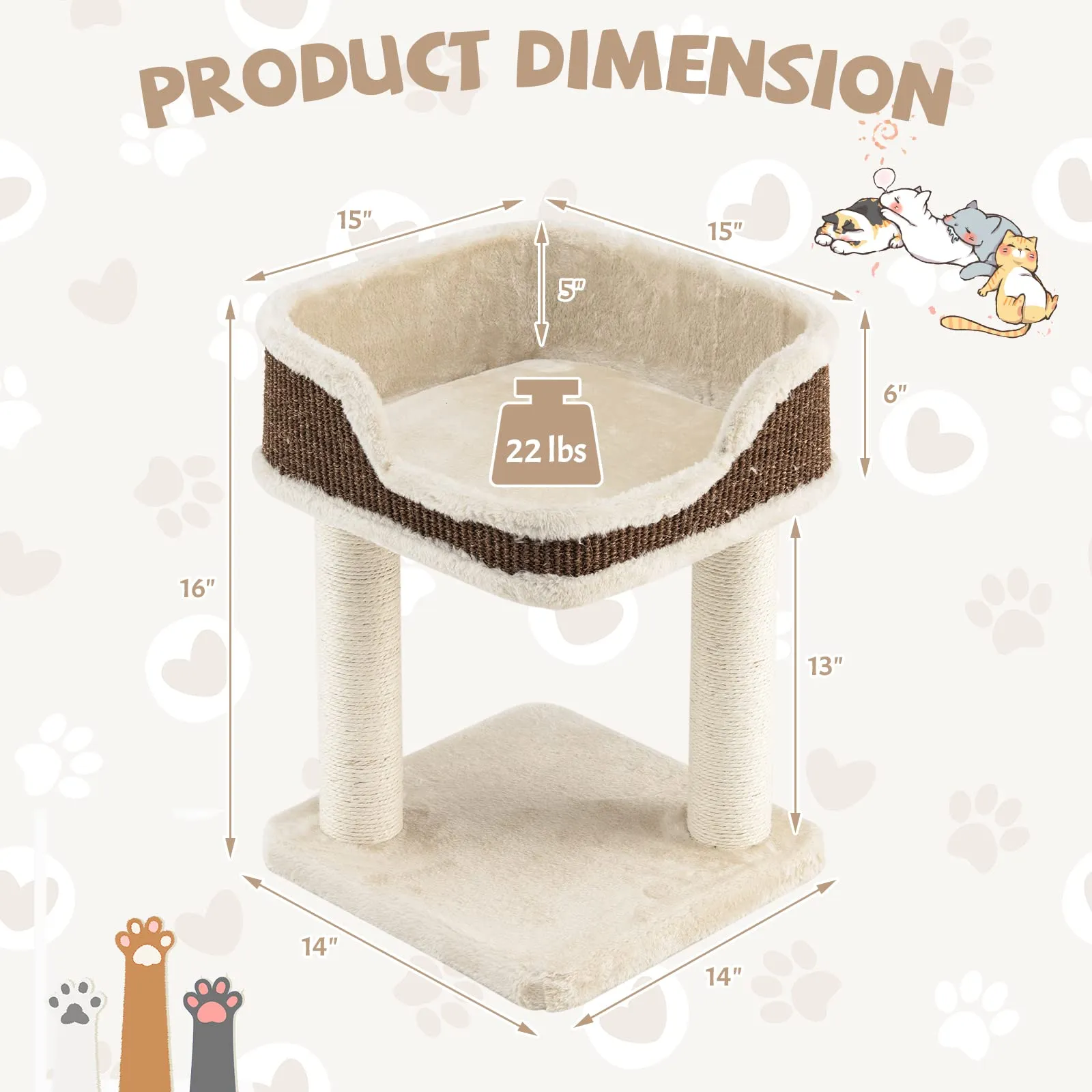 Tangkula Small Cat Tree for Indoor Cats, Modern Carpeted Cat Tower with Soft Plush Perch