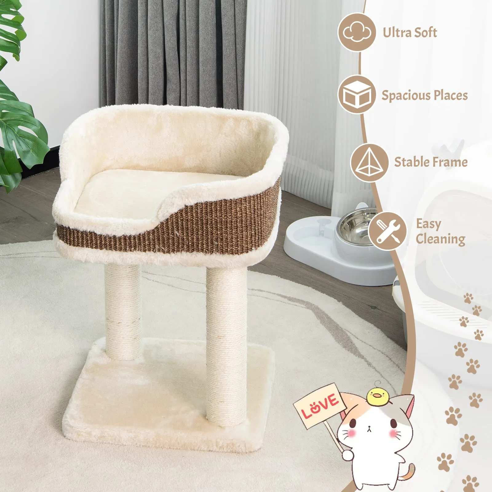 Tangkula Small Cat Tree for Indoor Cats, Modern Carpeted Cat Tower with Soft Plush Perch