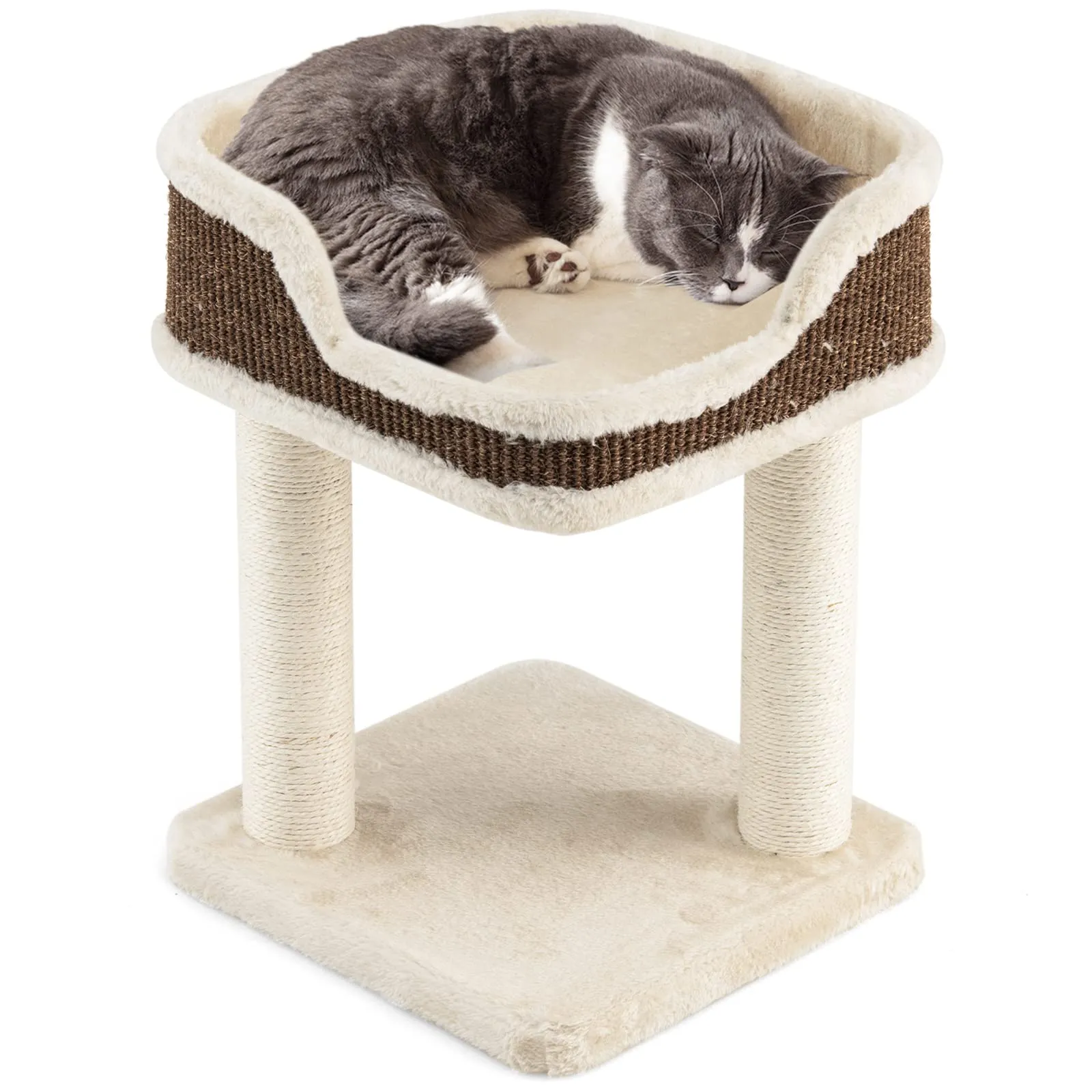 Tangkula Small Cat Tree for Indoor Cats, Modern Carpeted Cat Tower with Soft Plush Perch