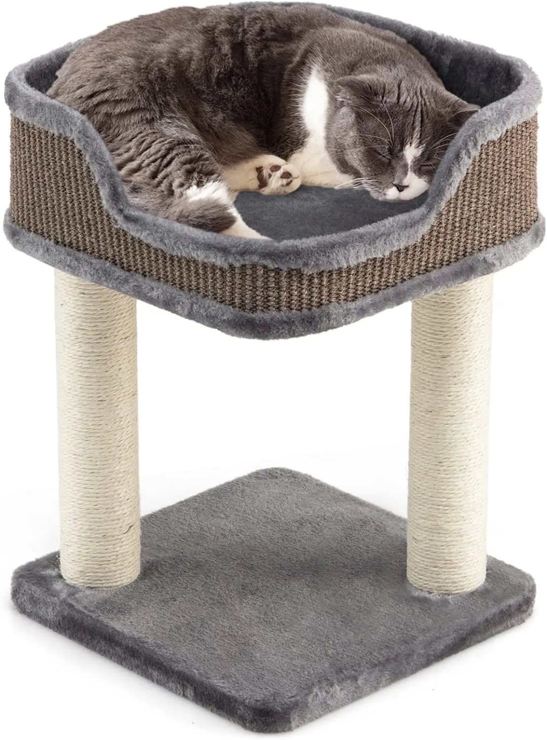 Tangkula Small Cat Tree for Indoor Cats, Modern Carpeted Cat Tower with Soft Plush Perch