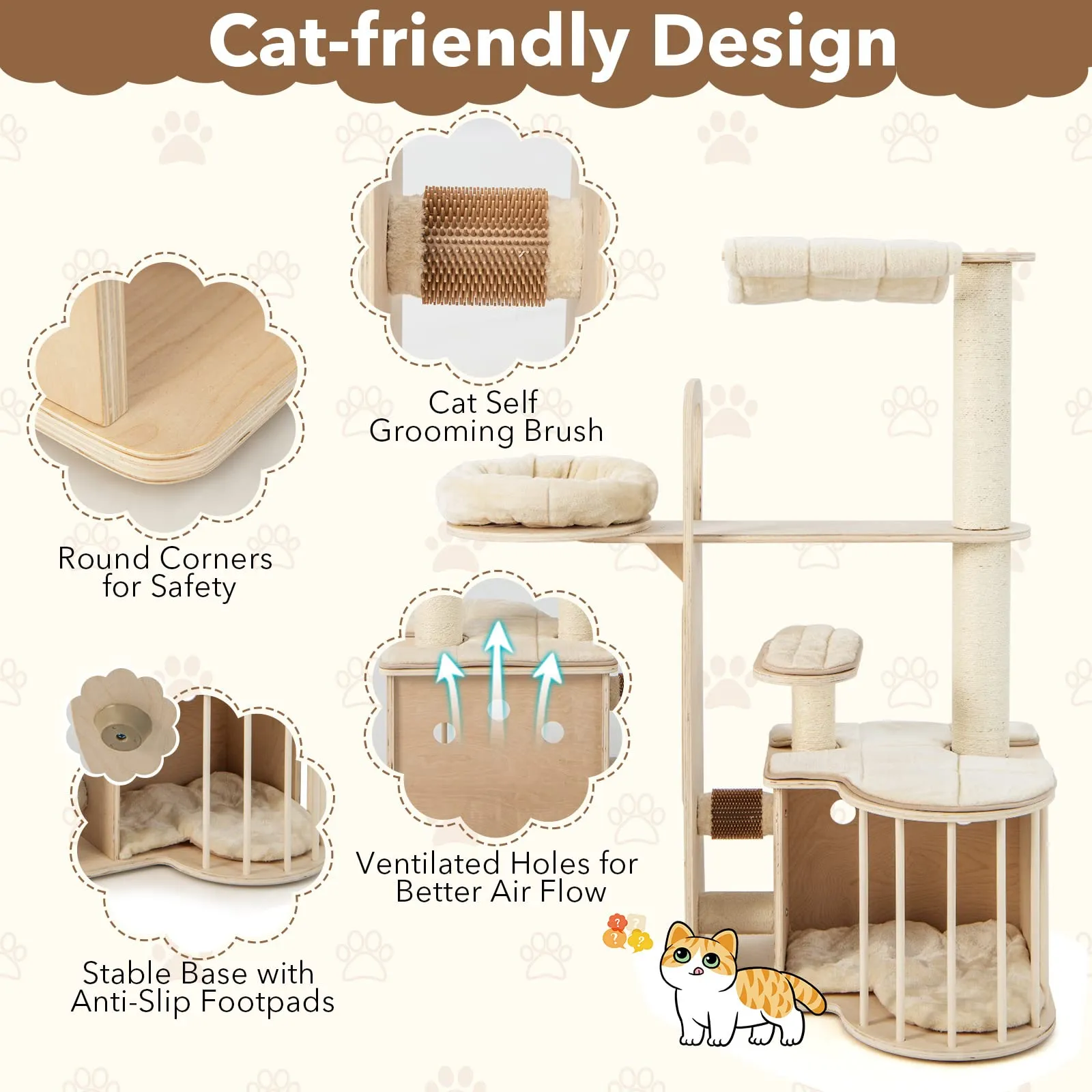 Tangkula Tall Cat Tree for Indoor Cats, 55 Inch Multi-Level Cat Tower Activity Center with Hammock