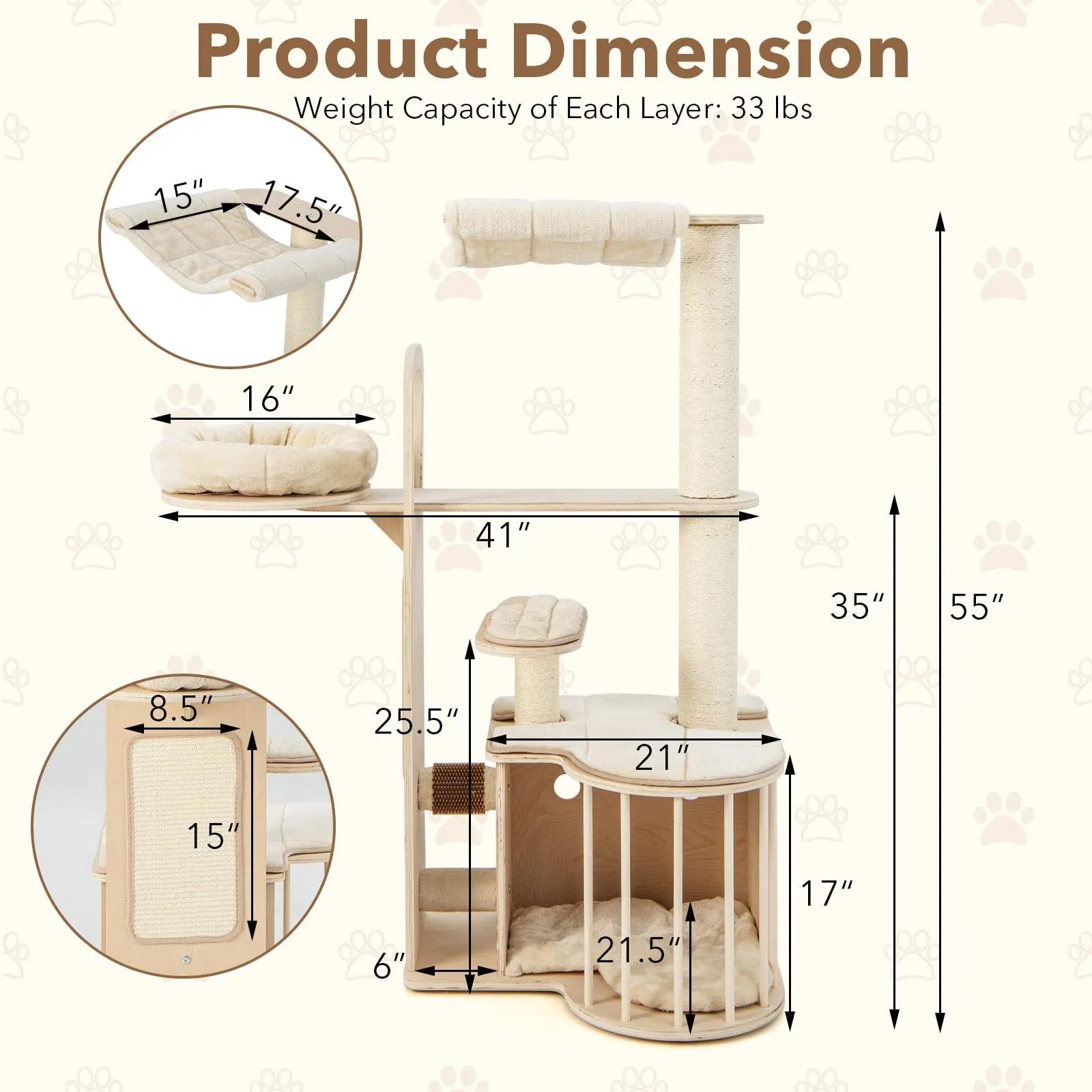 Tangkula Tall Cat Tree for Indoor Cats, 55 Inch Multi-Level Cat Tower Activity Center with Hammock