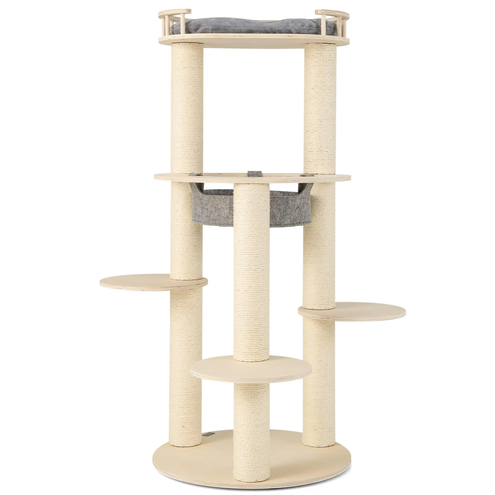 Tangkula Wood Cat Tree, 59 Inch Multi-Level Cat Tower with Top Padded Perch, Hammock, 3 Platforms & Sisal Scratching Posts