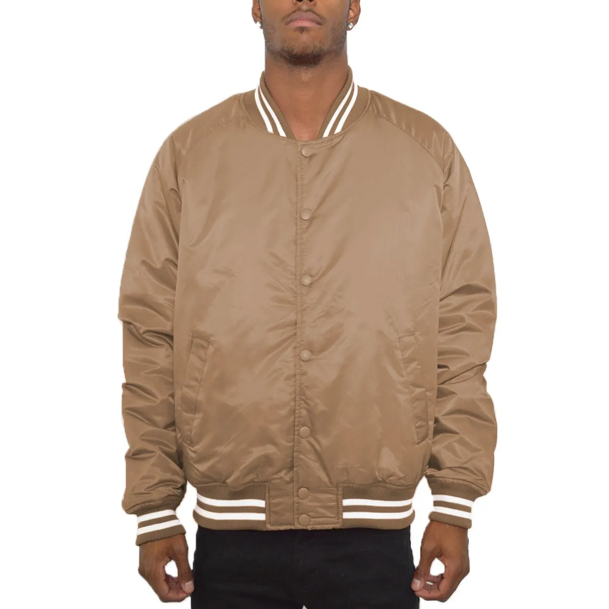 Taupe Classic Varsity Bomber Jacket