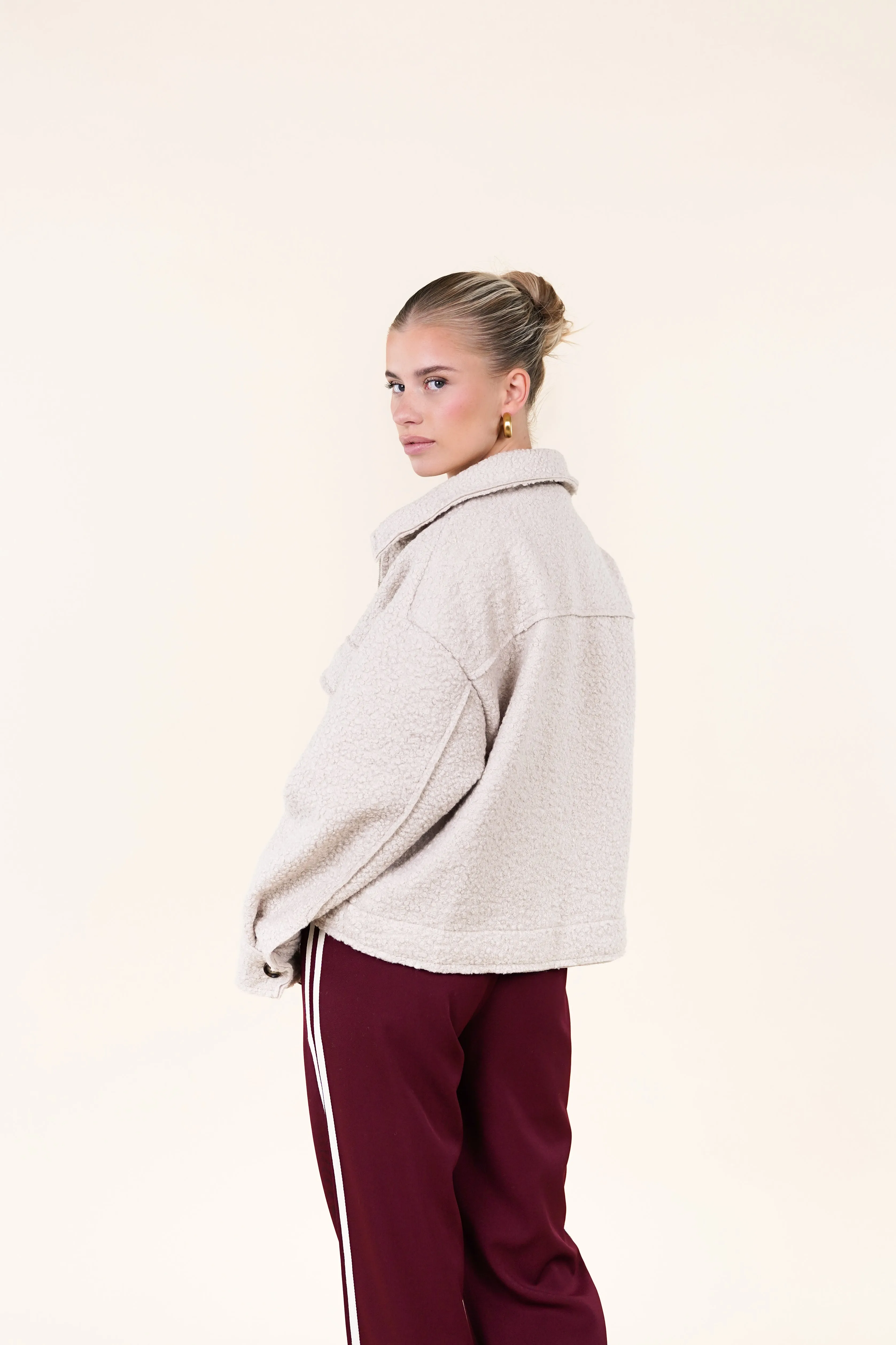 Teddy bomber jacket met rits beige - Xaja