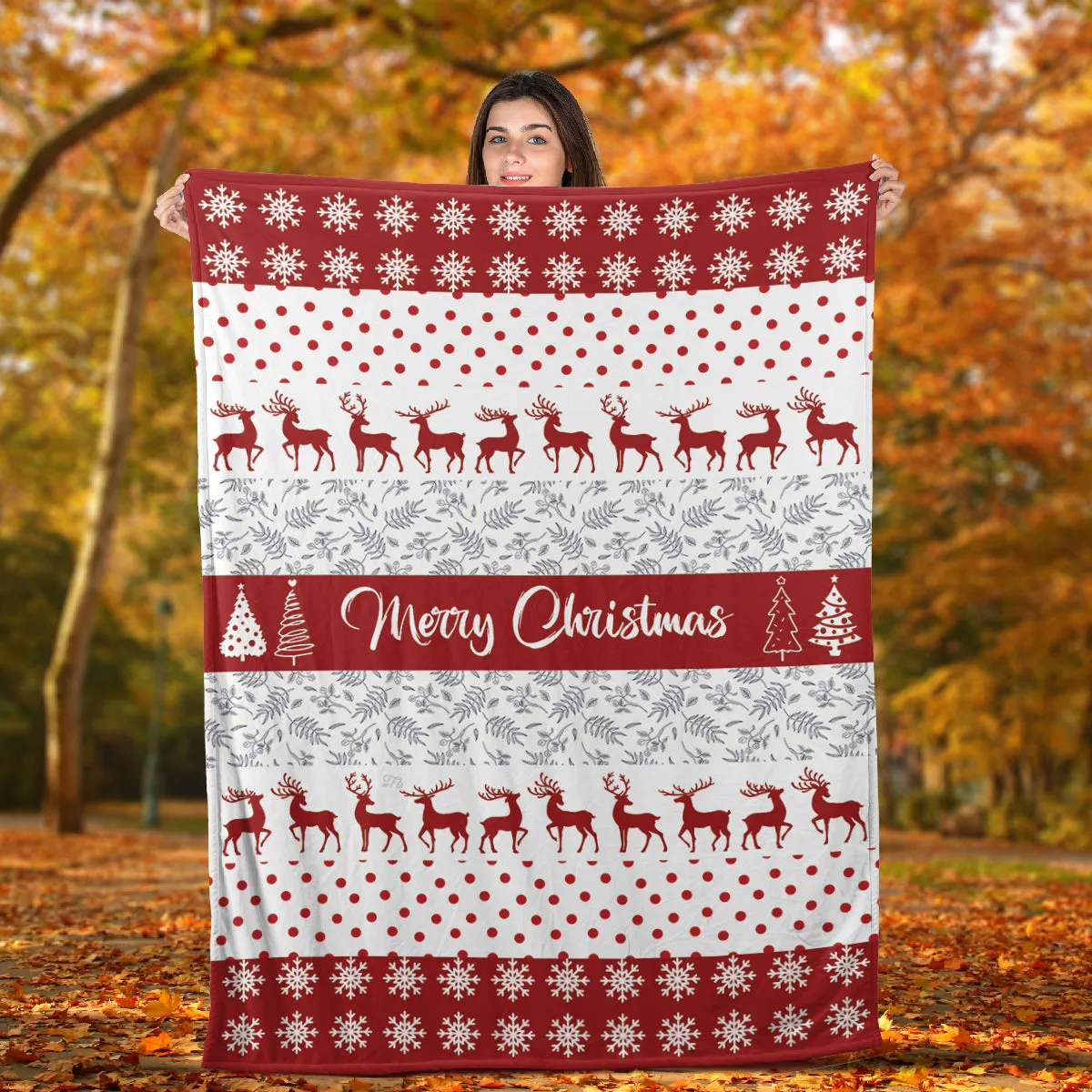 Teesdily | Christmas Reindeer Fleece Blanket Merry Christmas Snowflake Sherpa Fleece Xmas Holiday Throw For Bed Best Gift For Friends Family