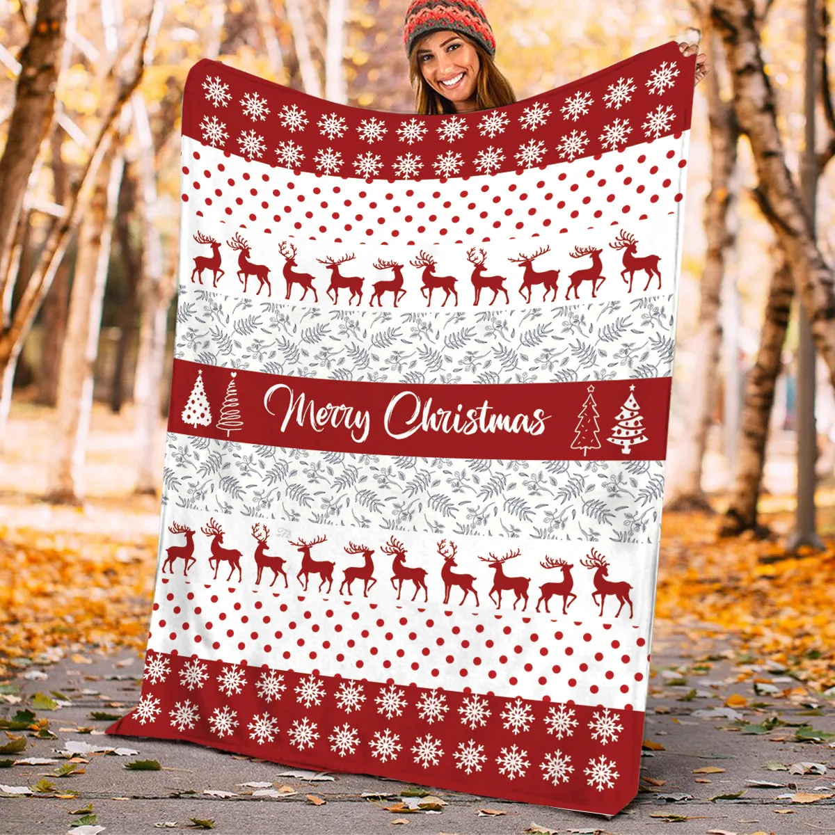 Teesdily | Christmas Reindeer Fleece Blanket Merry Christmas Snowflake Sherpa Fleece Xmas Holiday Throw For Bed Best Gift For Friends Family