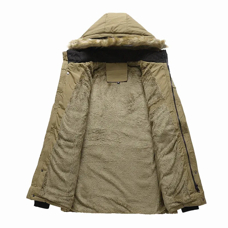 Thick Warm Winter Parka Men Fleece Hooded Men Winter Jacket Coat Military Cargo Jackets Mens Plus Size Velvet Warm Coat