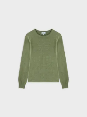 Thin Knit Crew Sweater-Heathered Green