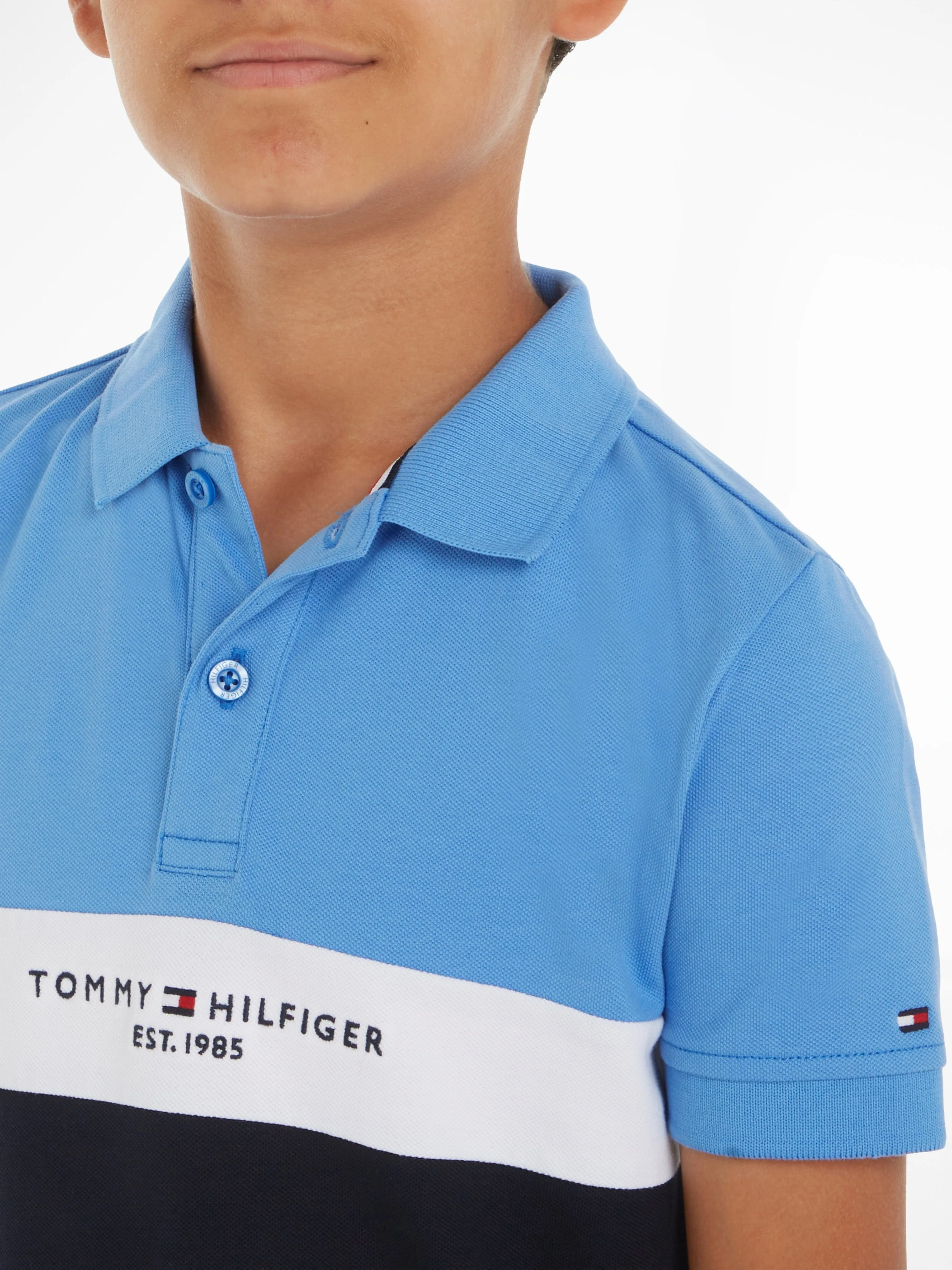 Tommy Hilfiger Boys Established Colourblock Polo Shirt in Blue