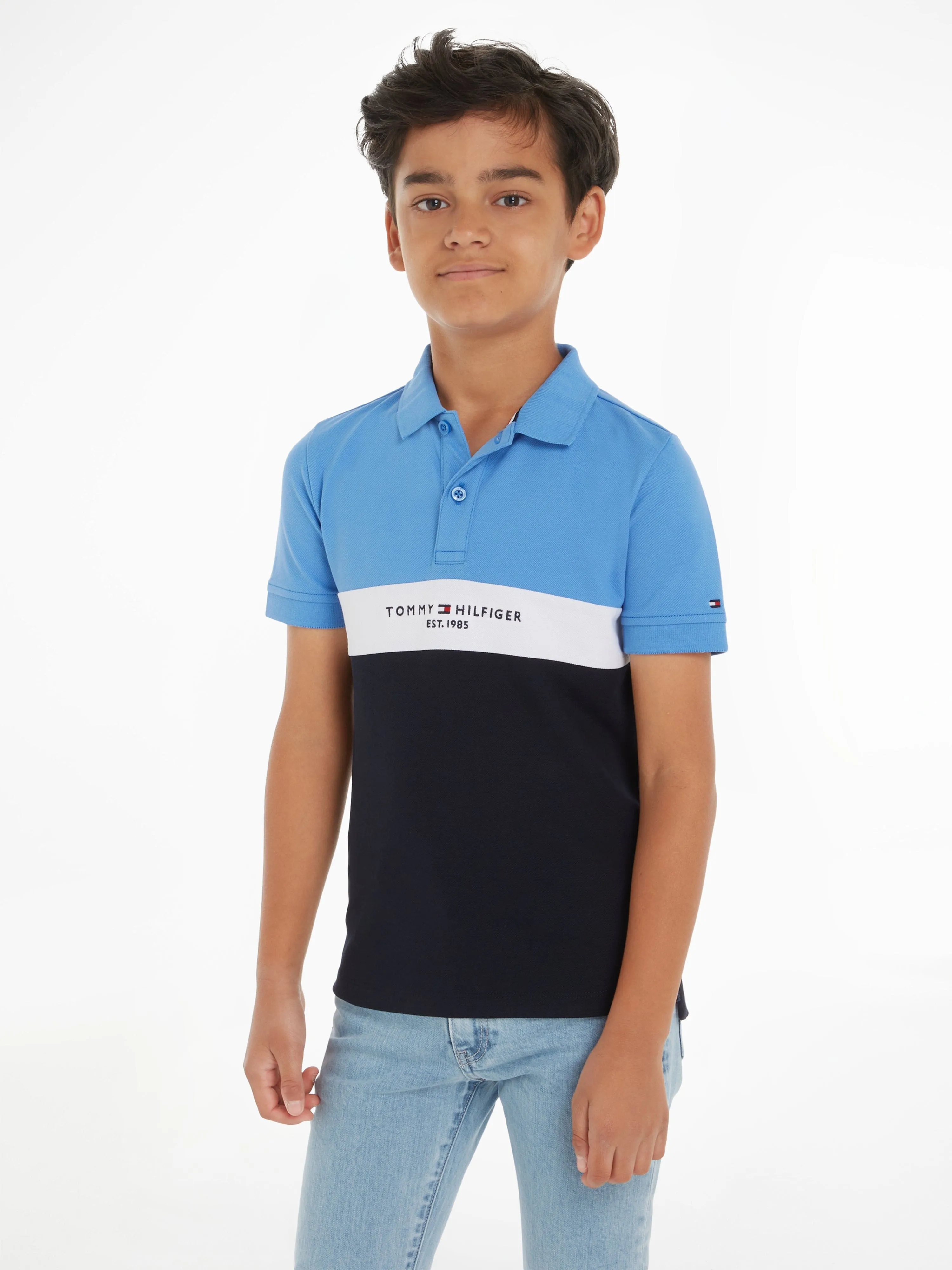 Tommy Hilfiger Boys Established Colourblock Polo Shirt in Blue