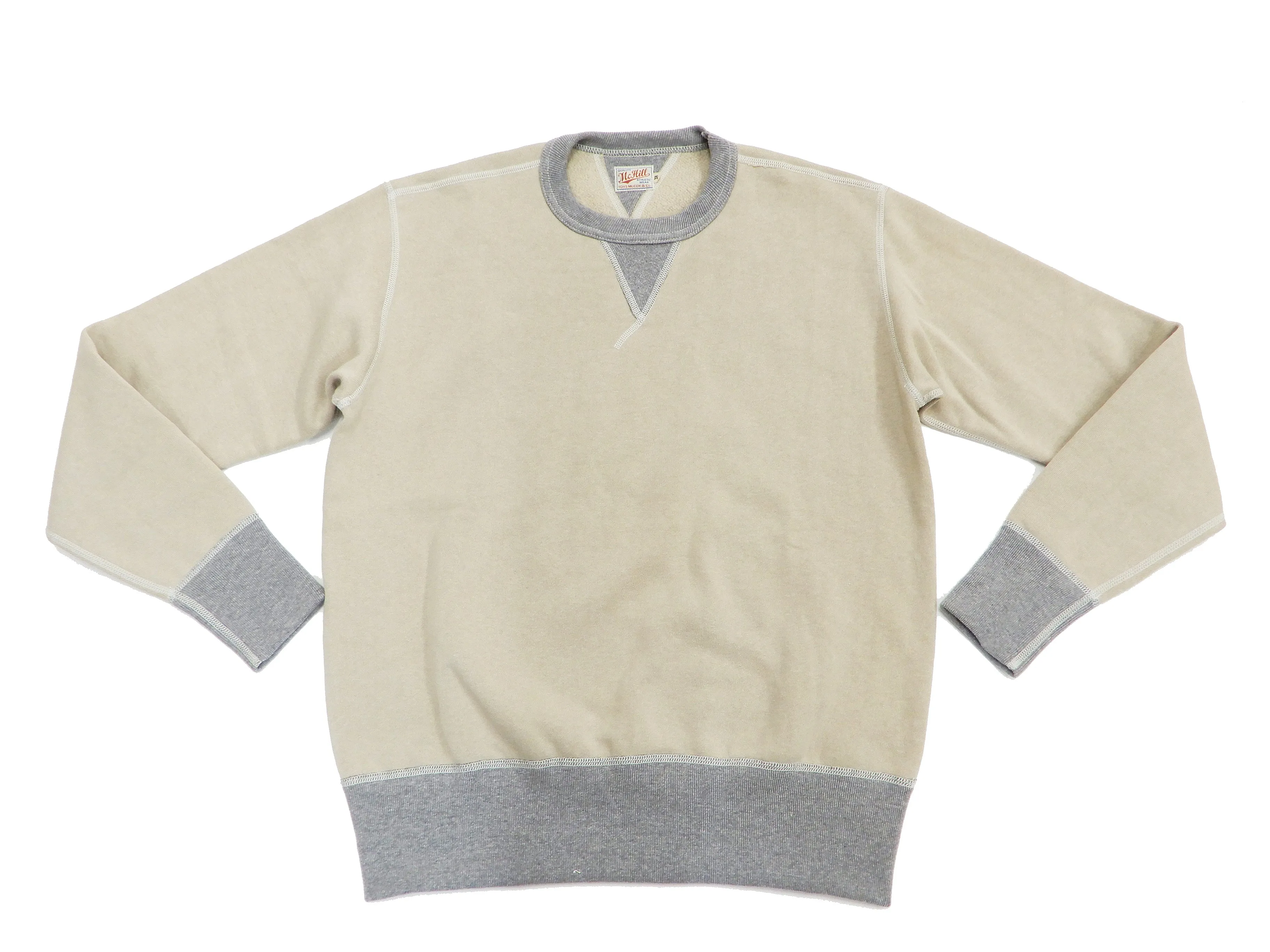 TOYS McCOY Sweatshirt Men's Casual Plain Sweat Shirt Loop-wheeled Vintage Style TMC2373 040 Sand-Beige/Heather-Gray