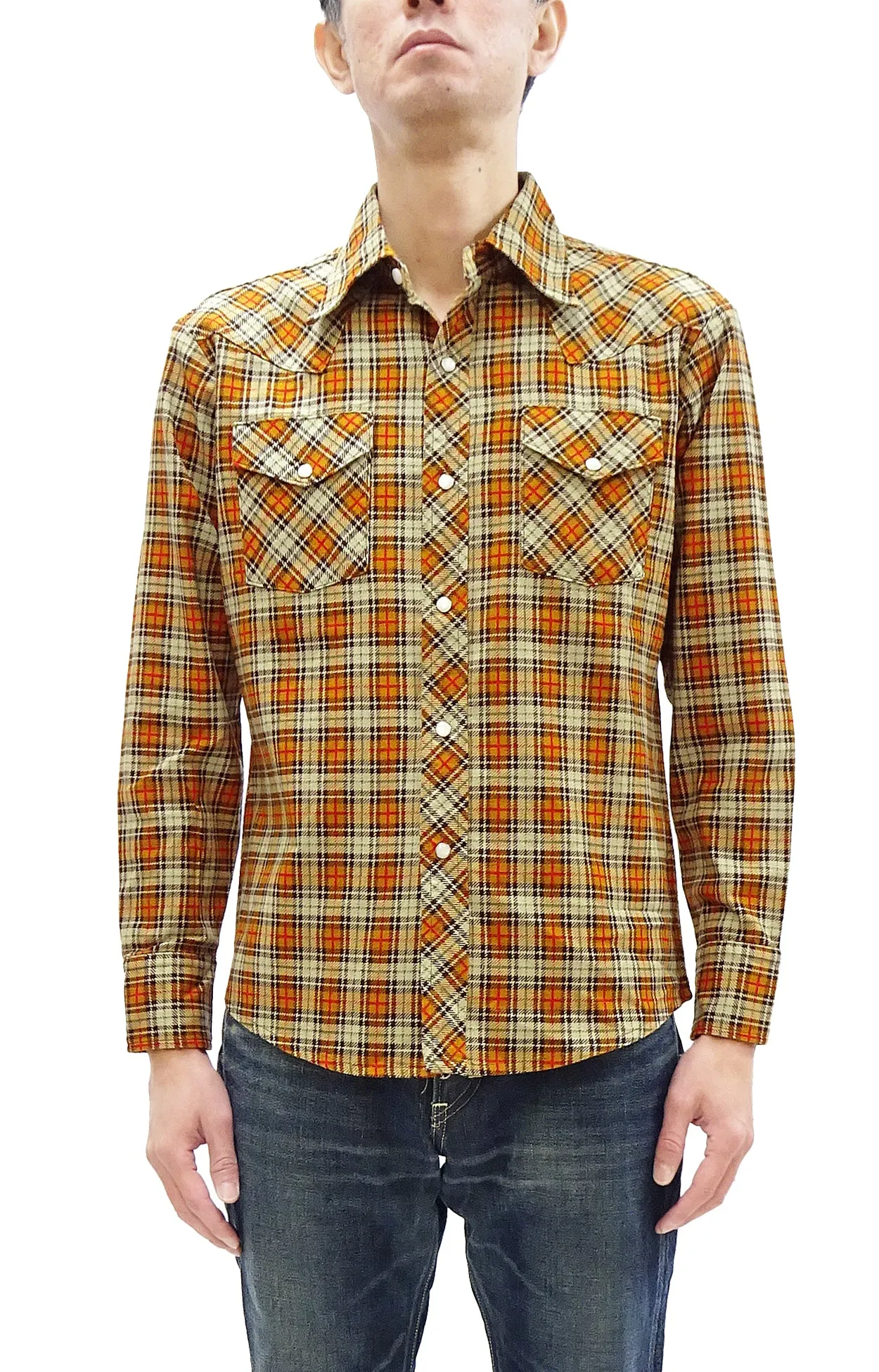 TOYS McCOY Taxi Driver Shirt Men's Long Sleeve Plaid Western Snap Shirt TMS2404 Yellow