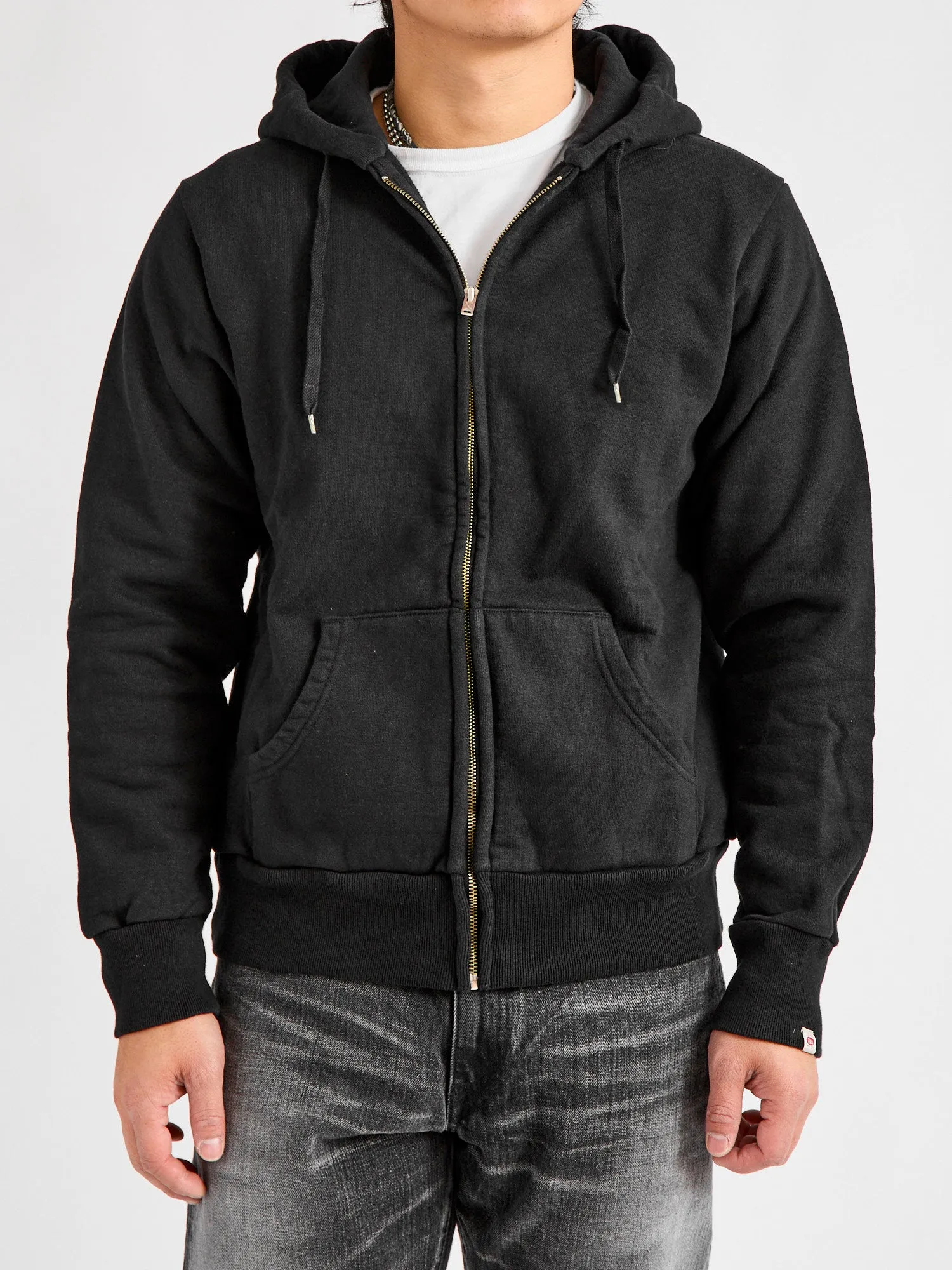 Tube Knit Zip Hoodie in Black