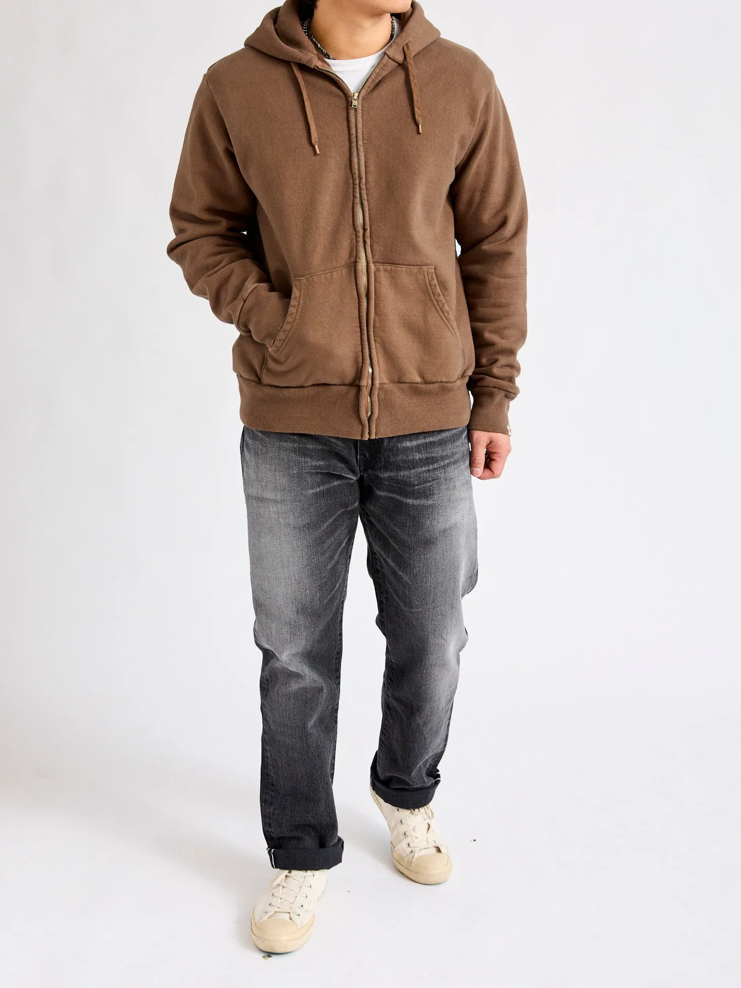 Tube Knit Zip Hoodie in Brown