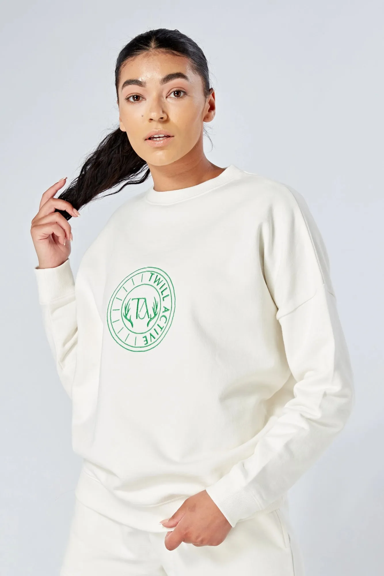 Twill Active Essentials Oversized Crewneck Sweatshirt White