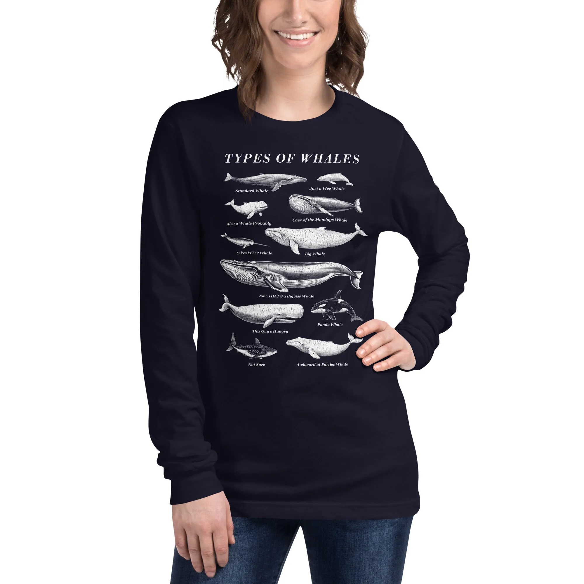 Unisex Types of Whales Long Sleeve T-Shirt